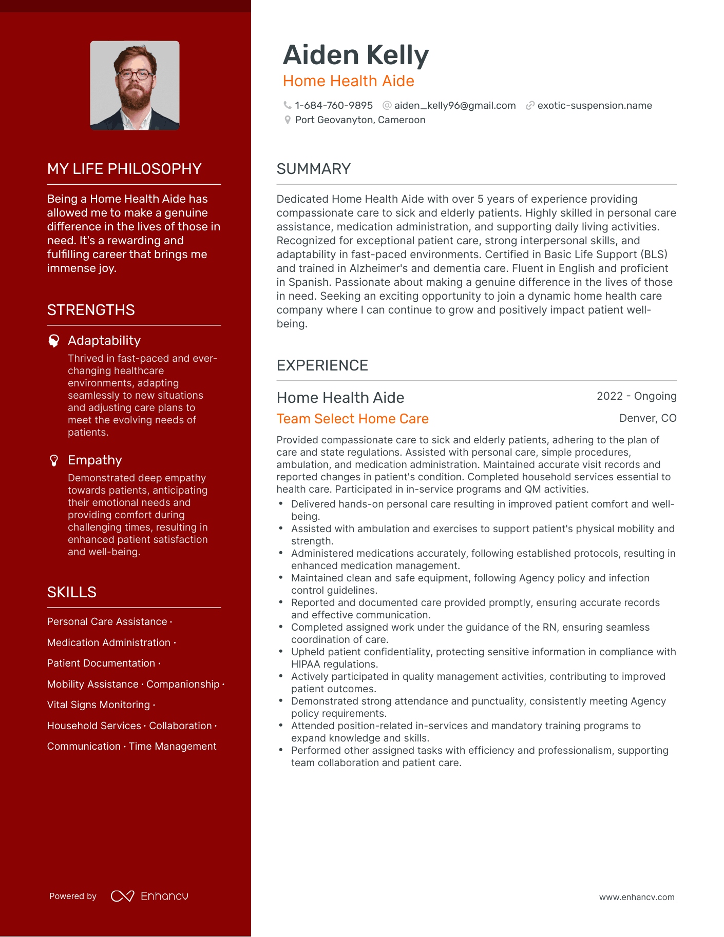 Home Health Aide resume example