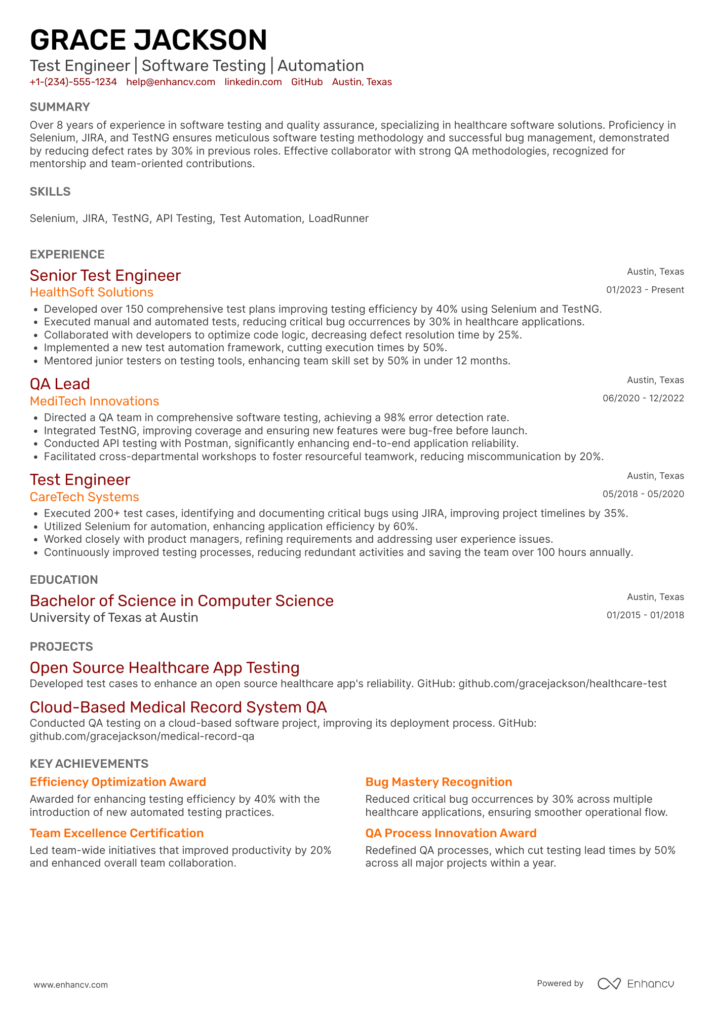 Test Engineer resume example