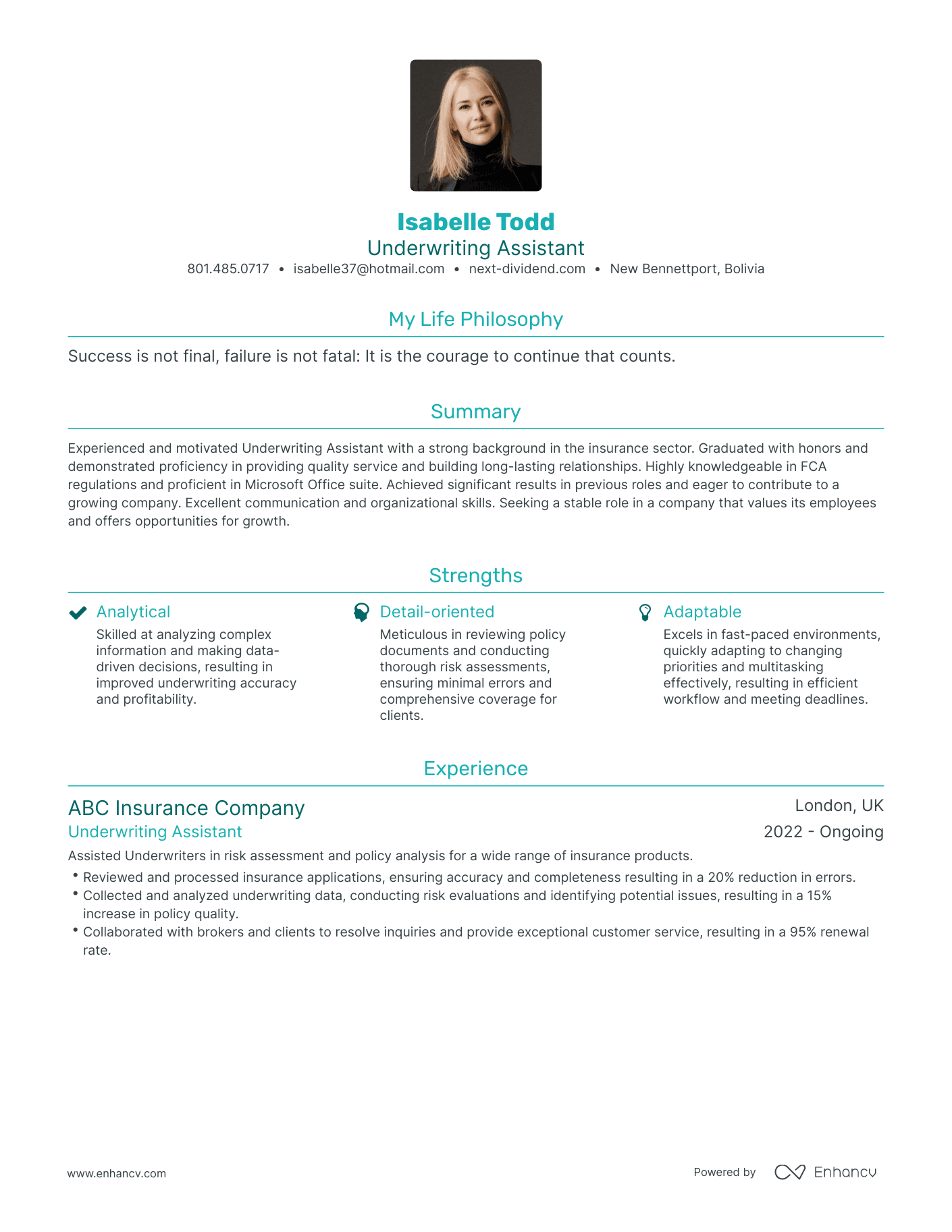 Modern Underwriting Assistant Resume Example