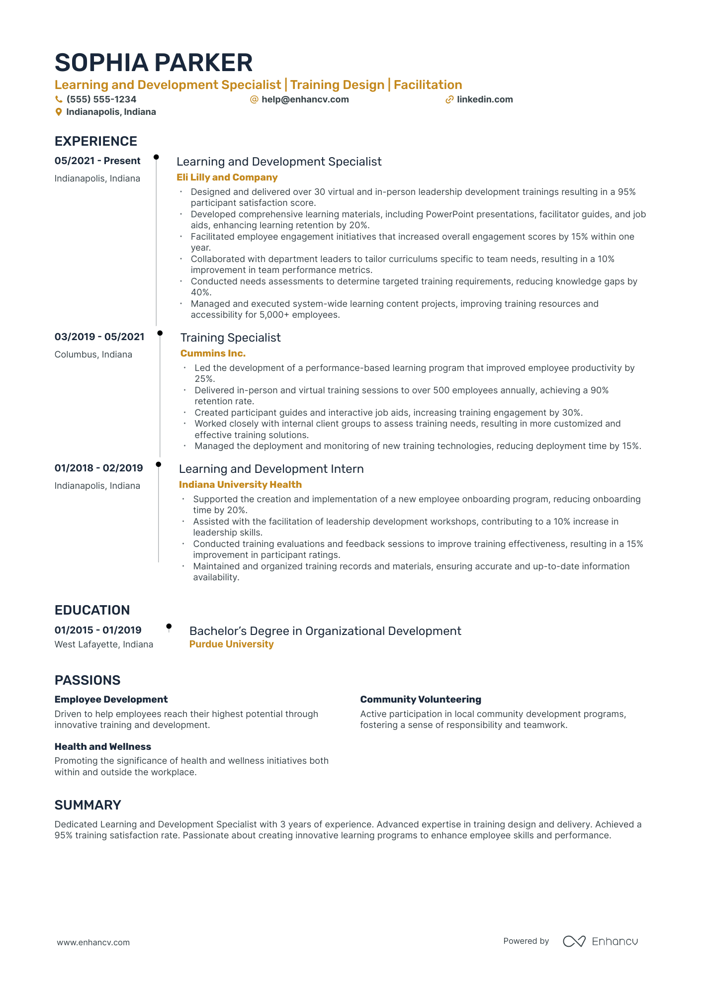 Learning and Development Specialist resume example