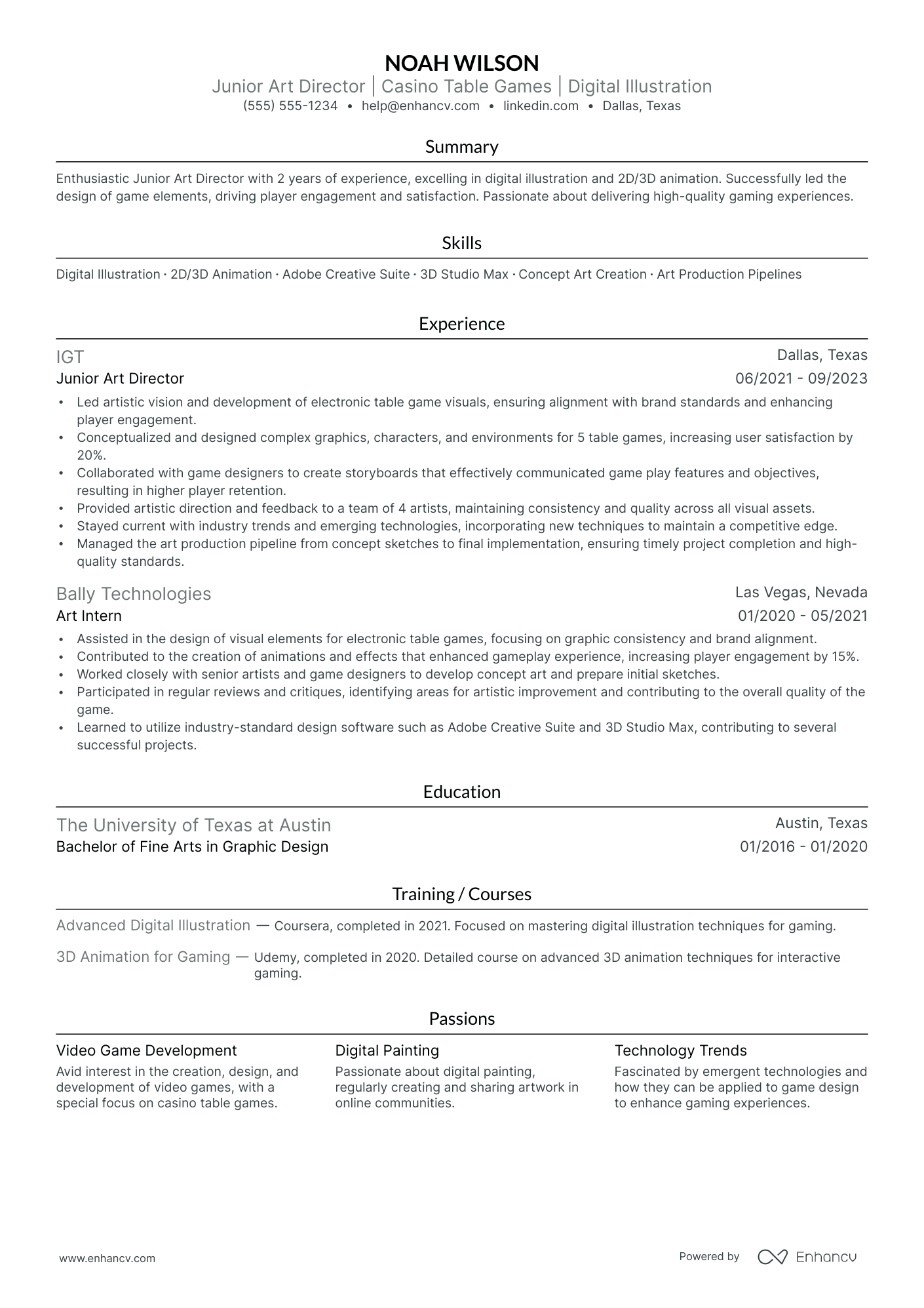 3D Game Artist resume example