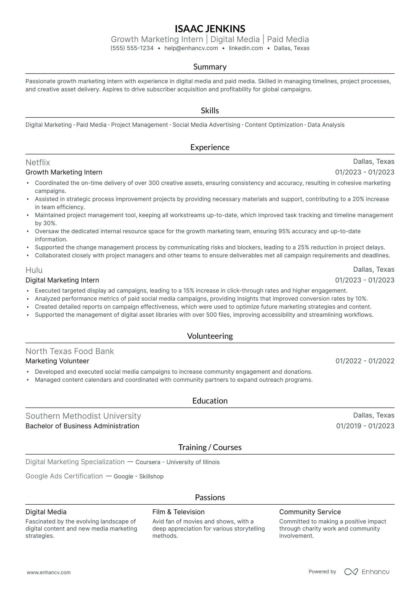 Entry-Level Digital Media Coordinator resume example