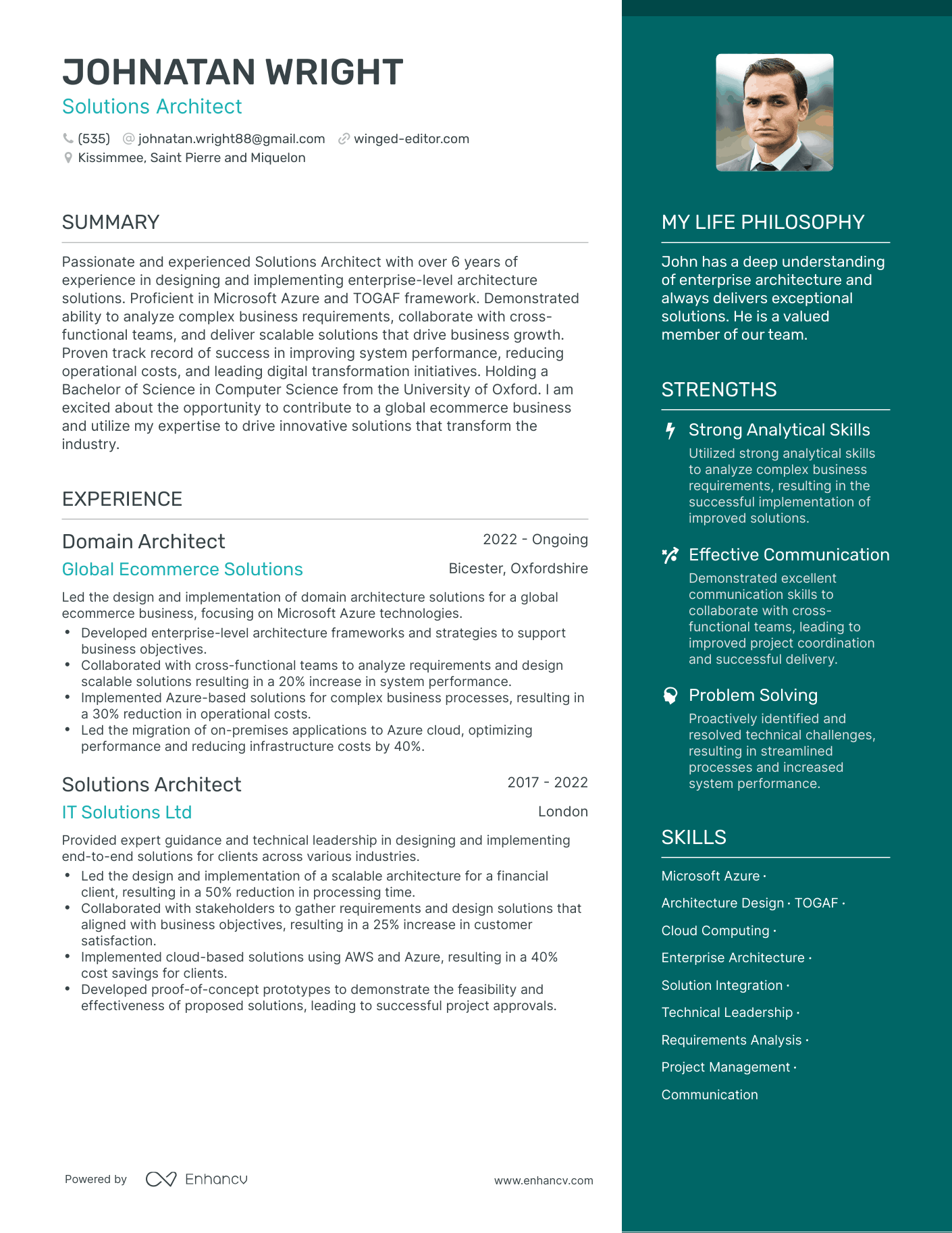 Modern Solutions Architect Resume Example