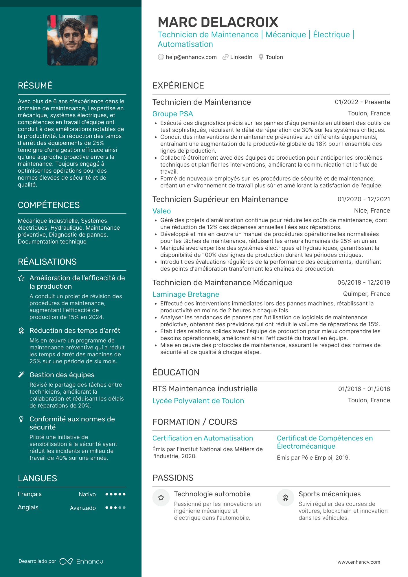 technicien de maintenance CV