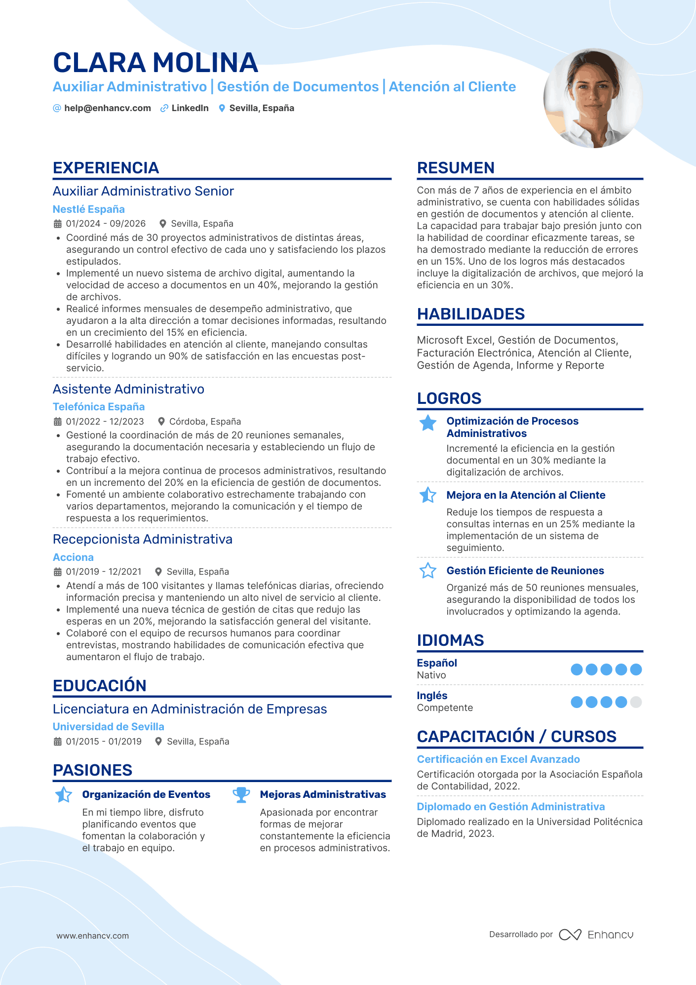 curriculum auxiliar administrativo CV
