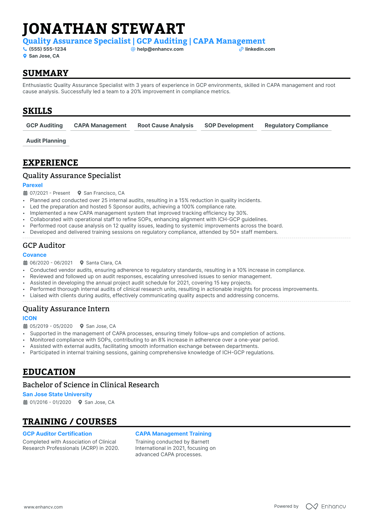 Quality Assurance Auditor resume example