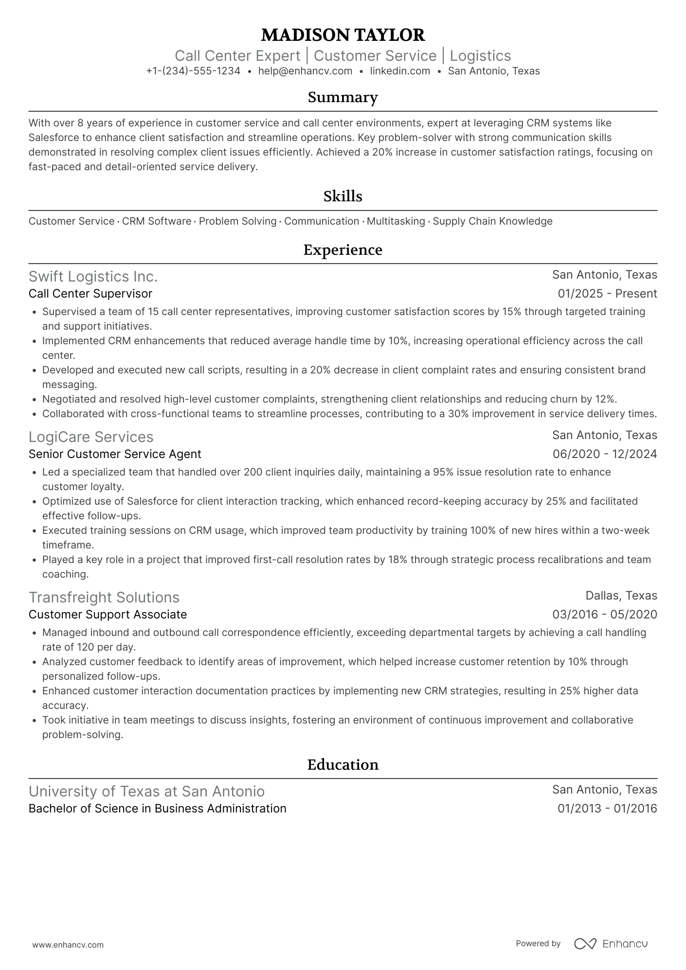 Call Center Representative resume example
