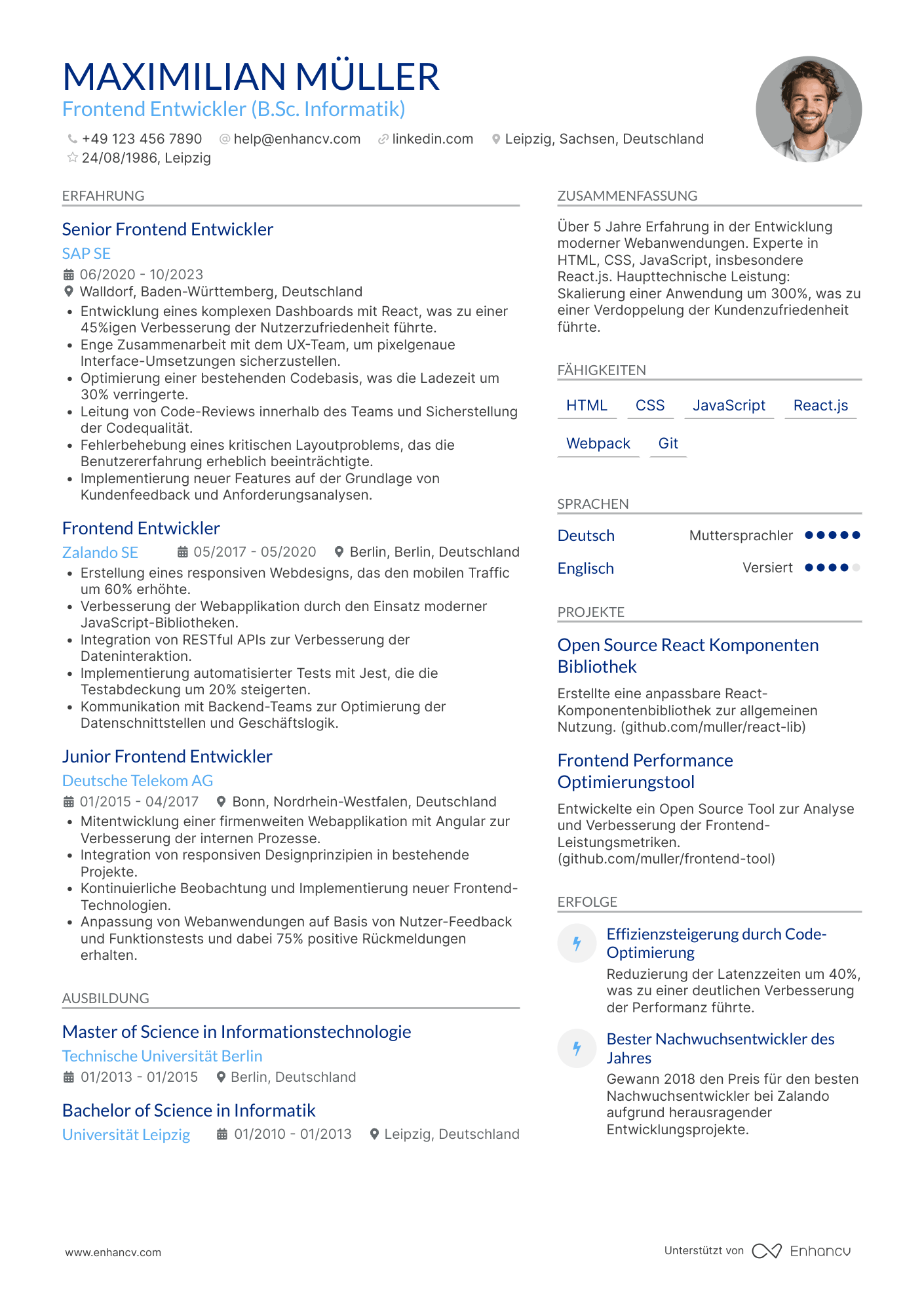 Frontend Entwickler CV