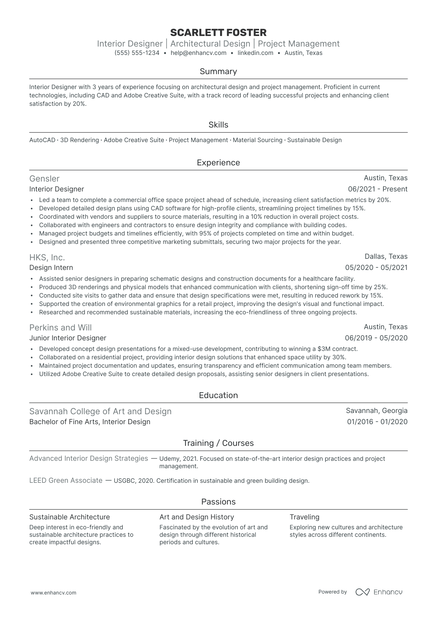 Interior Architect resume example