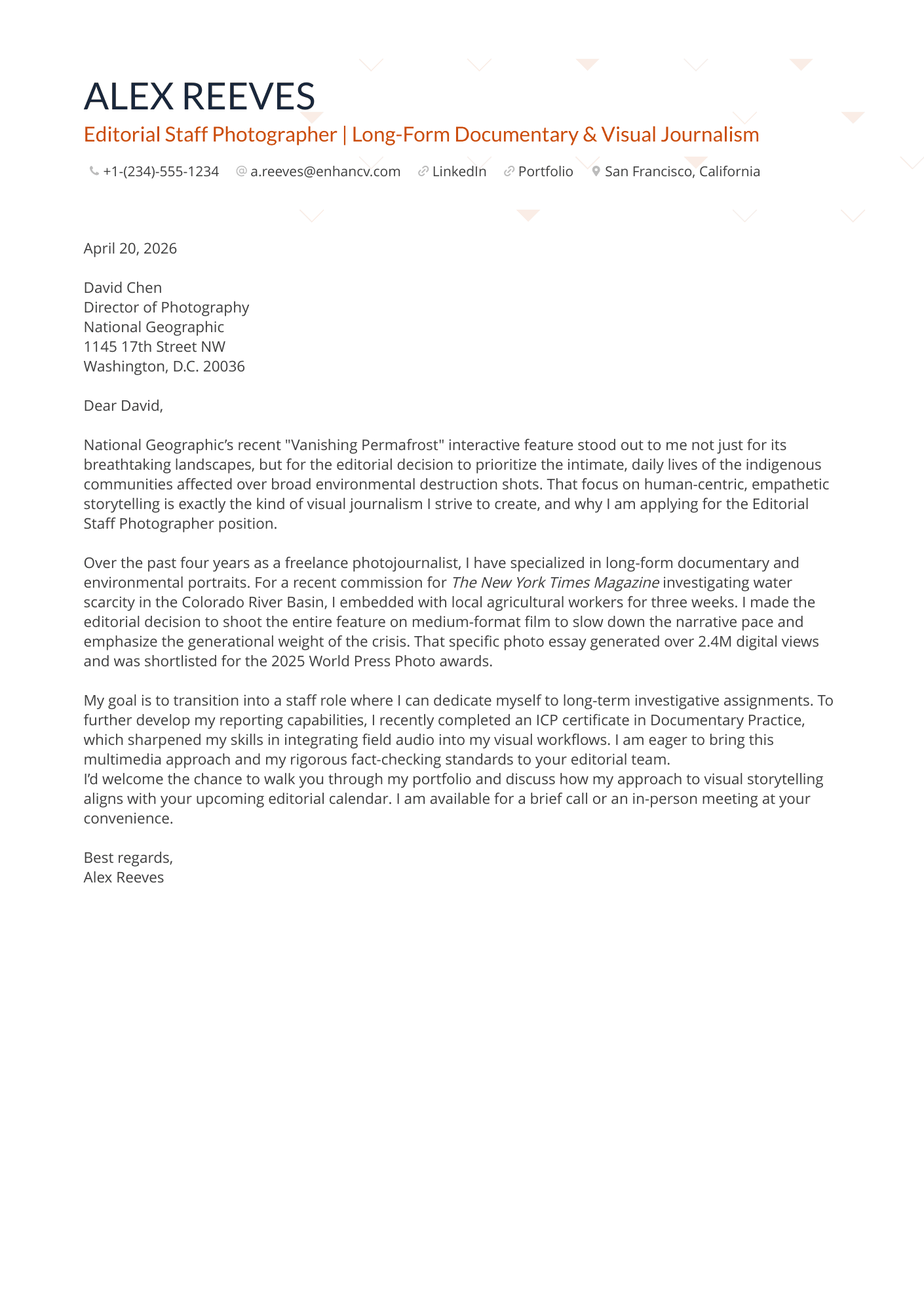 Photographer cover letter
