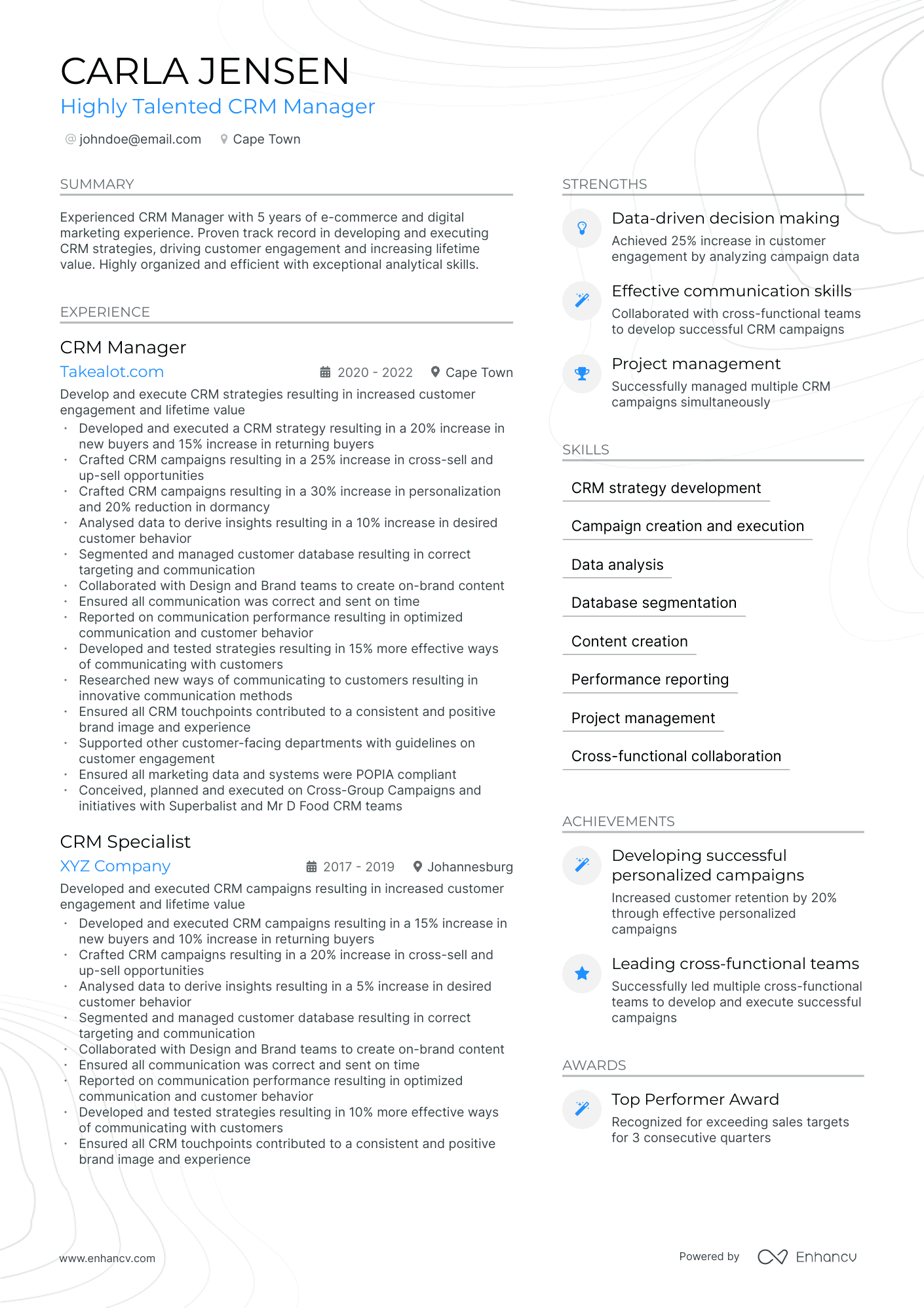 crm manager resume example