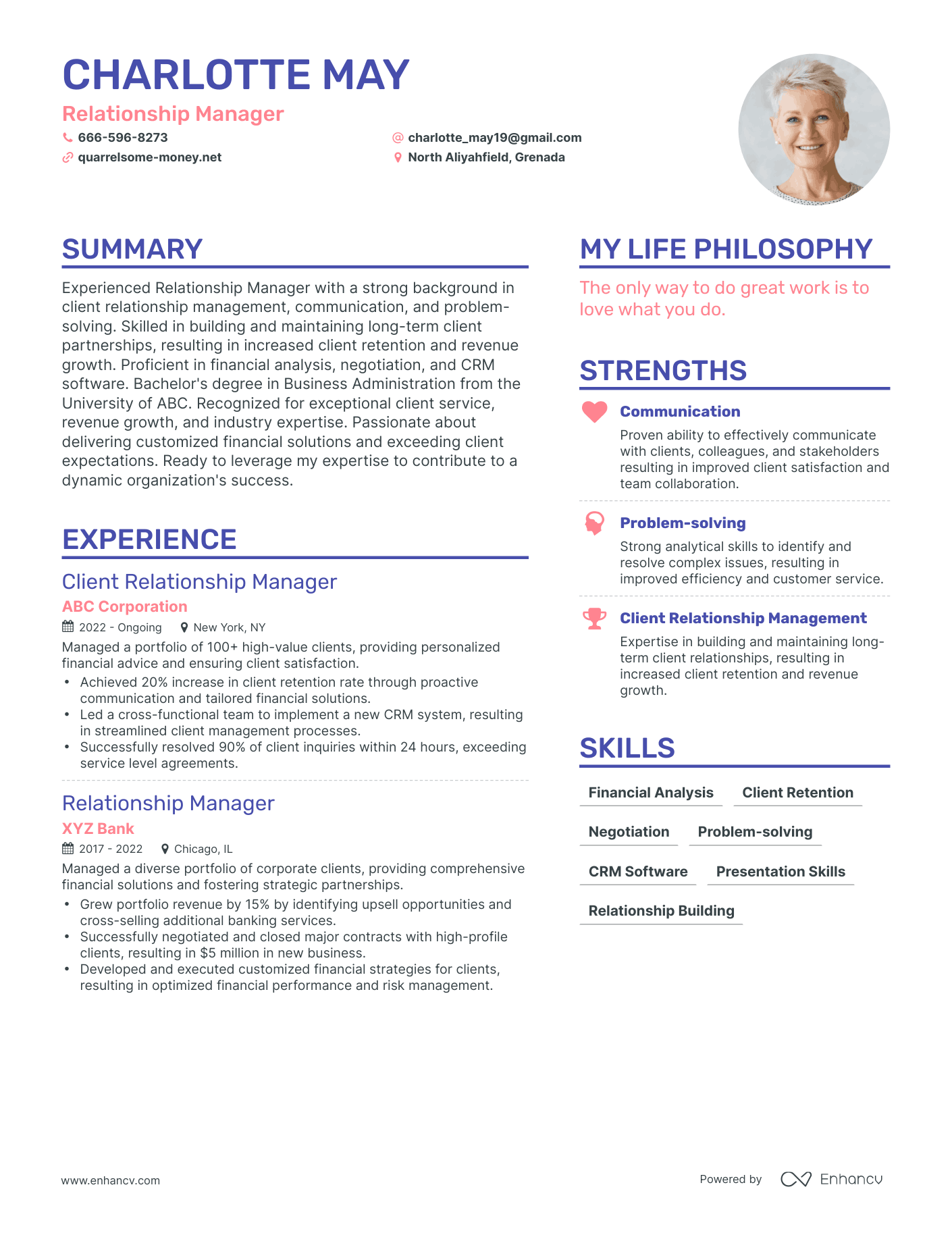 Relationship Manager resume example