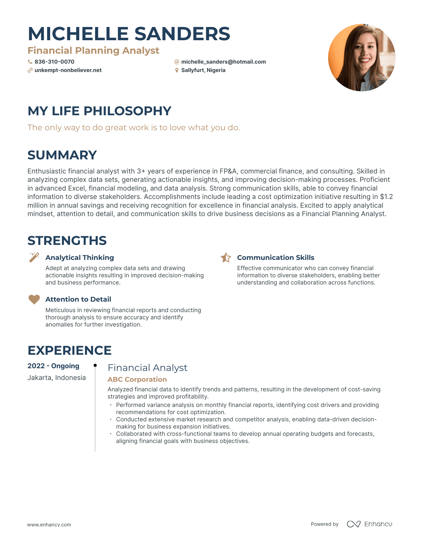 Creative Financial Planning Analyst Resume Example