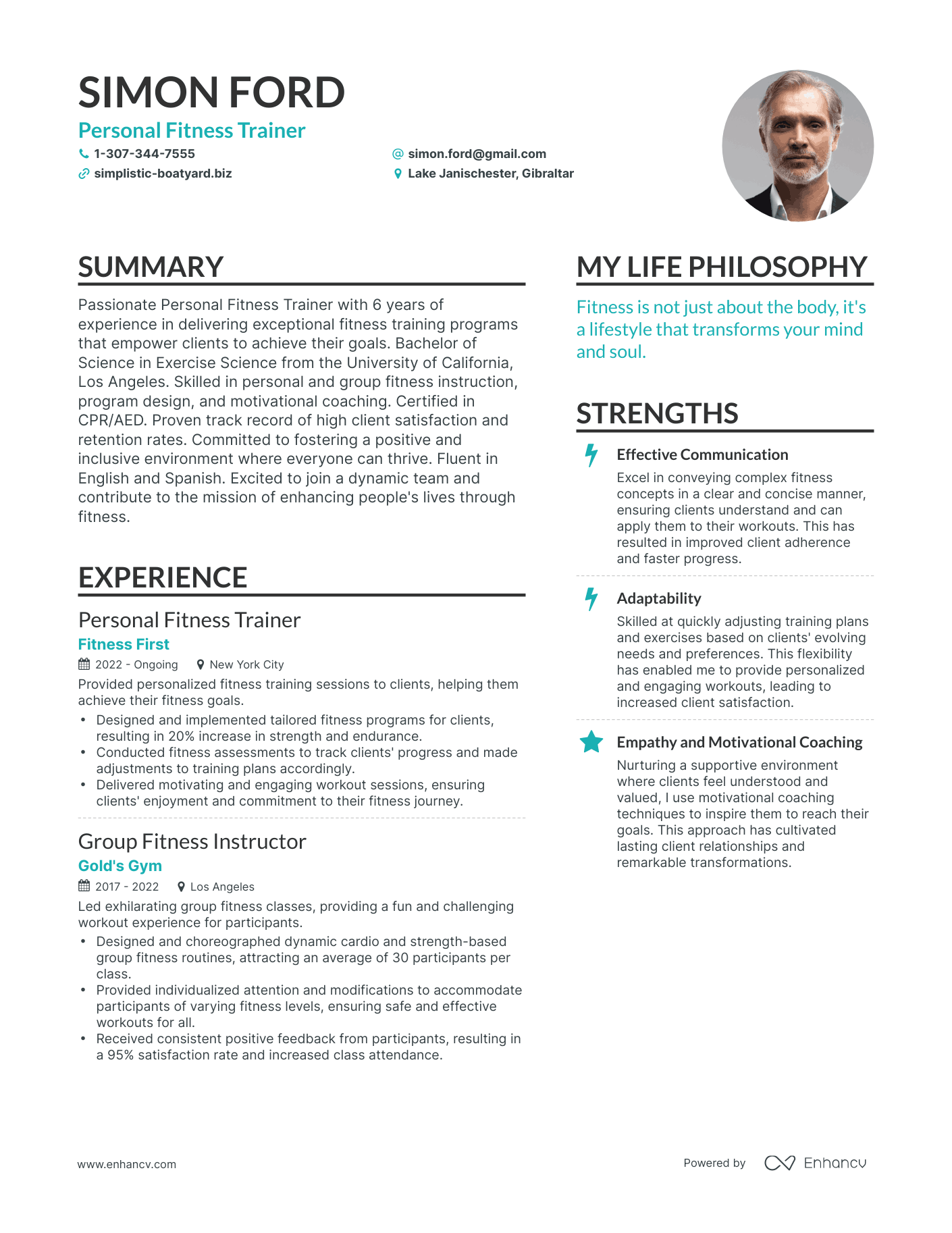 Modern Personal Fitness Trainer Resume Example