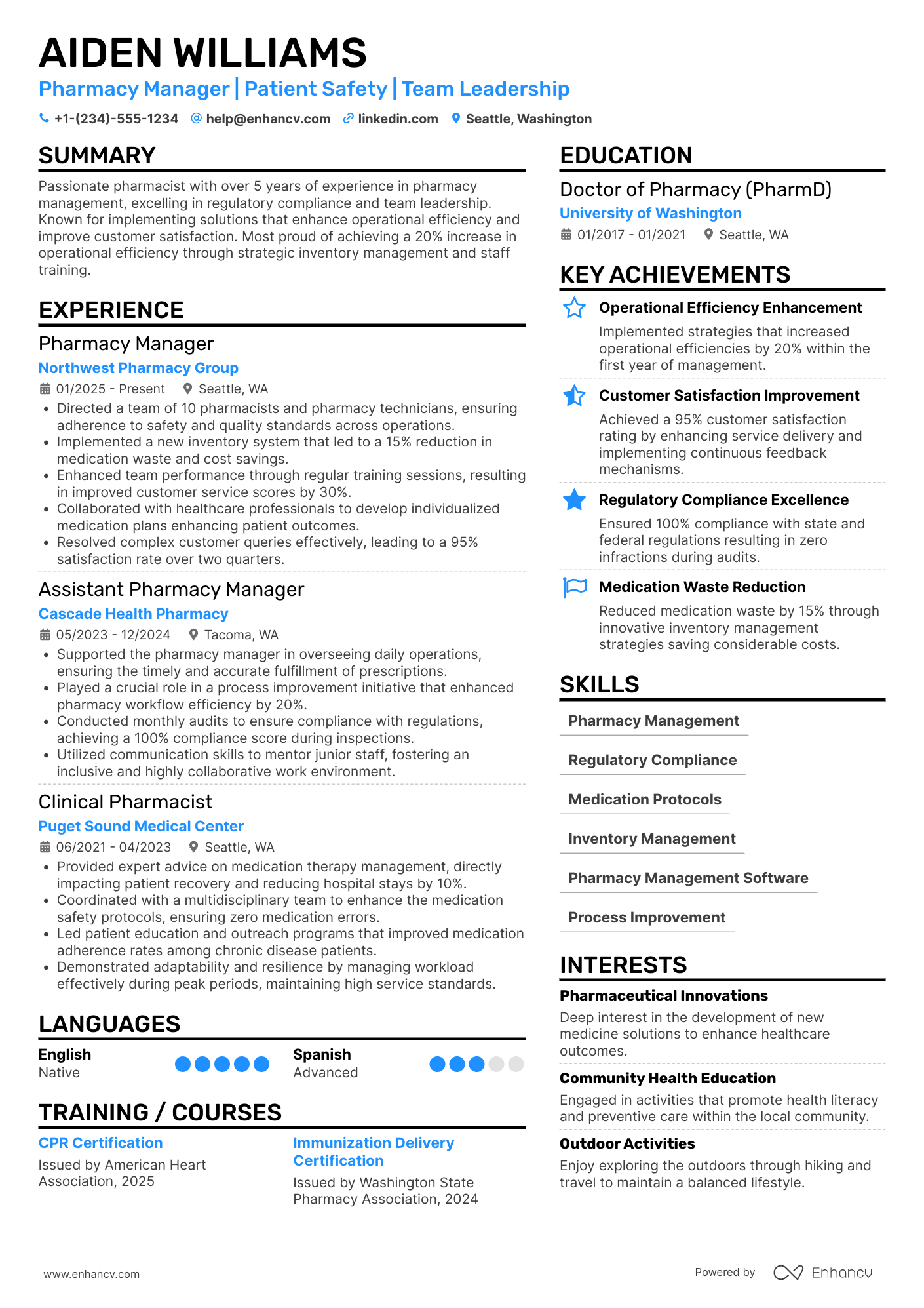 Pharmacy Manager resume example