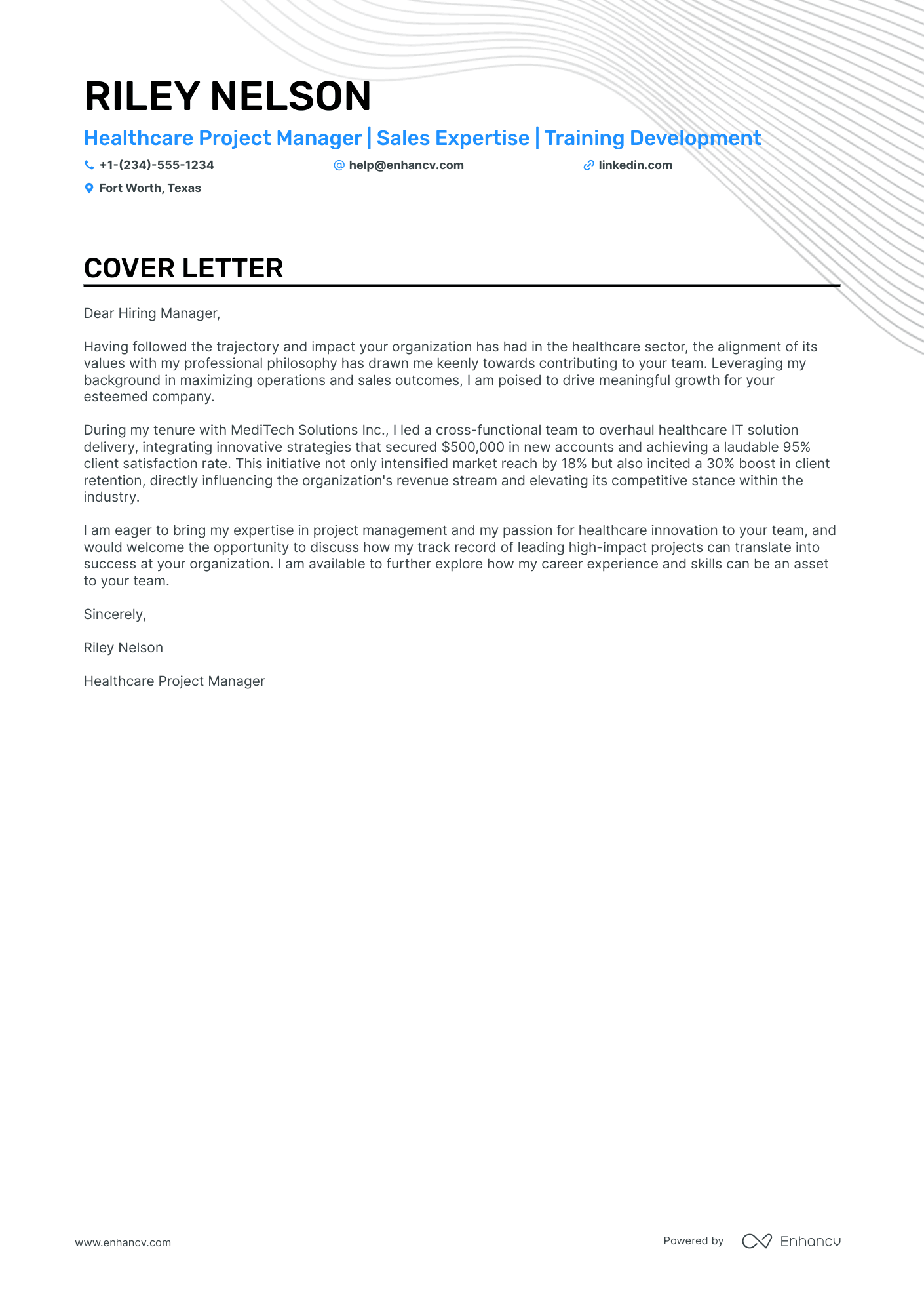 Healthcare Project Manager cover letter