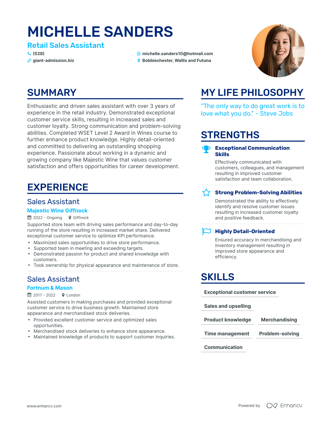 Modern Retail Sales Assistant Resume Example