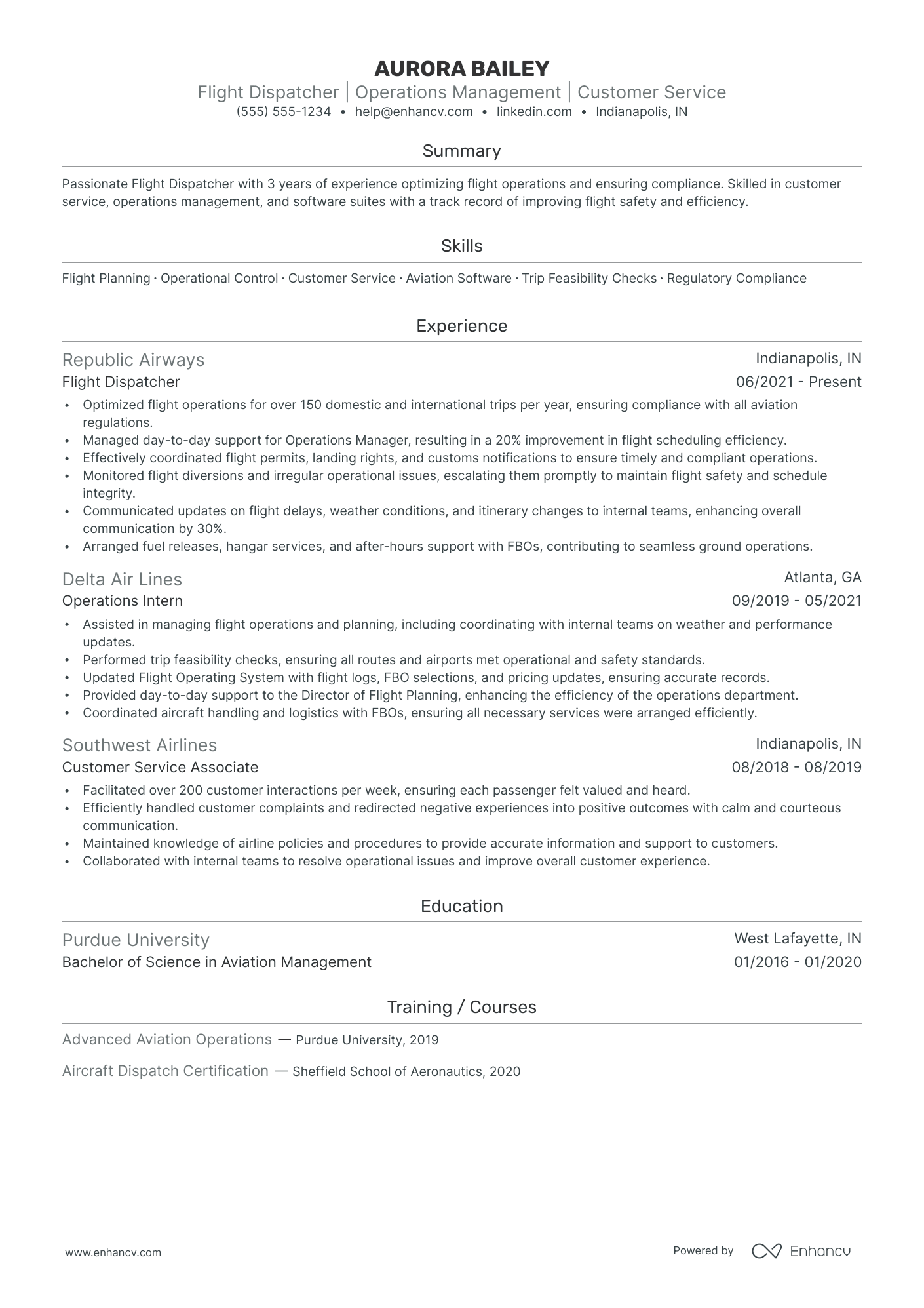 Aviation Dispatcher resume example