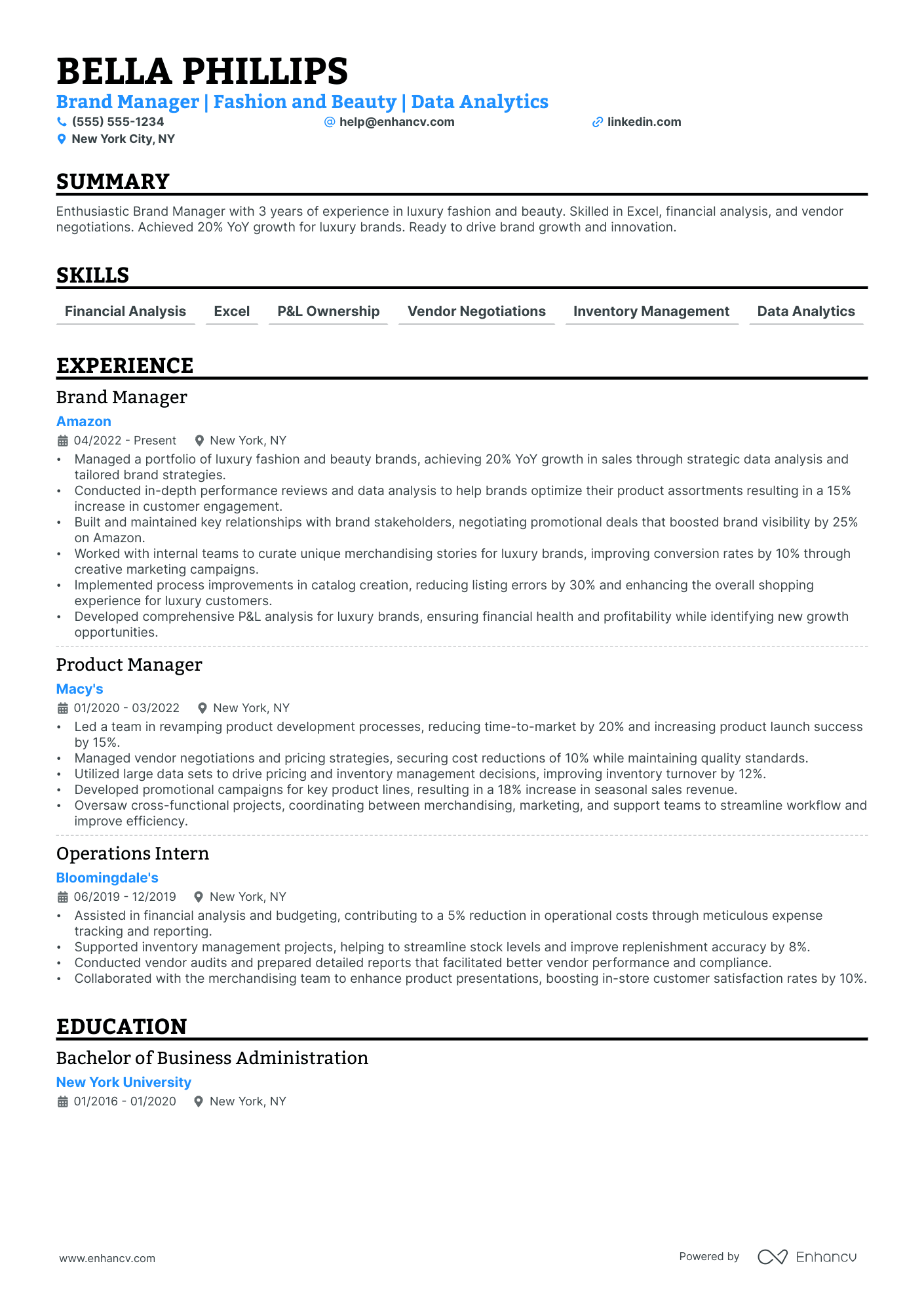 Luxury Brand Manager resume example