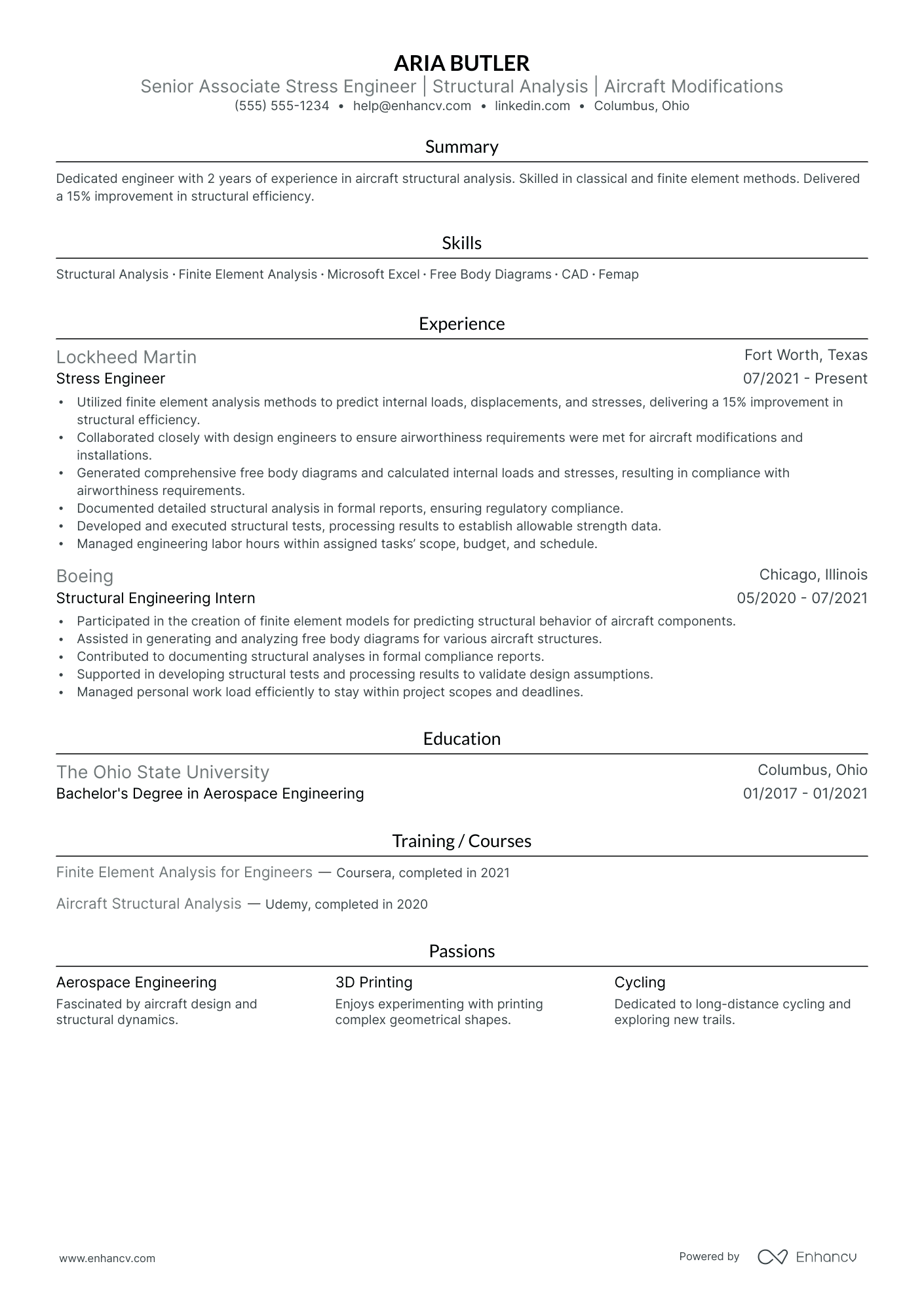 Senior Aeronautical Engineer resume example