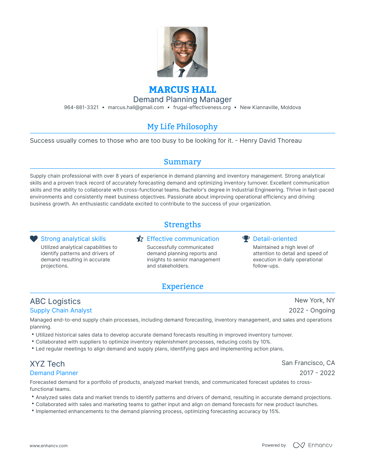 Modern Demand Planning Manager Resume Example