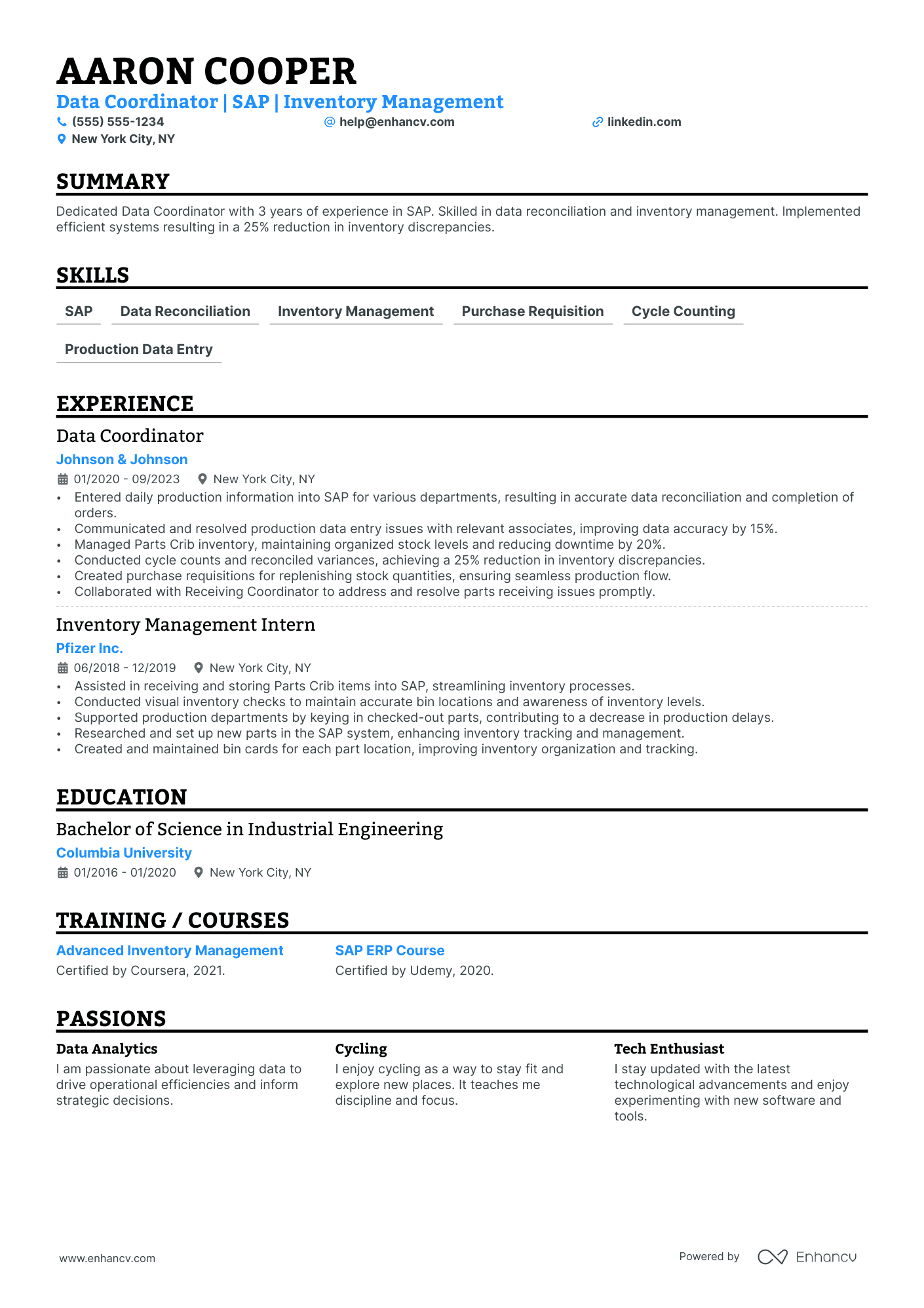 Inventory Clerk resume example