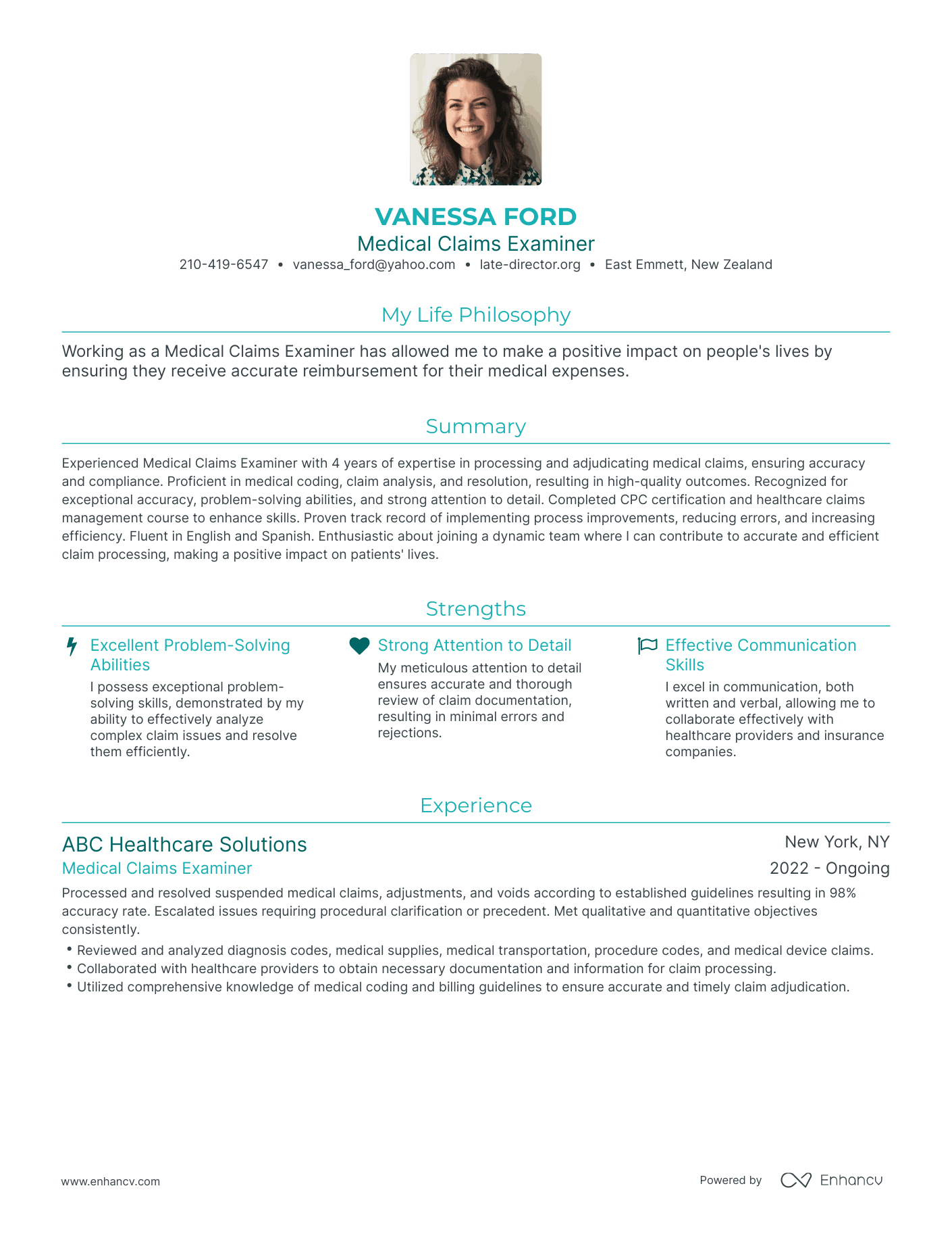 Modern Medical Claims Examiner Resume Example
