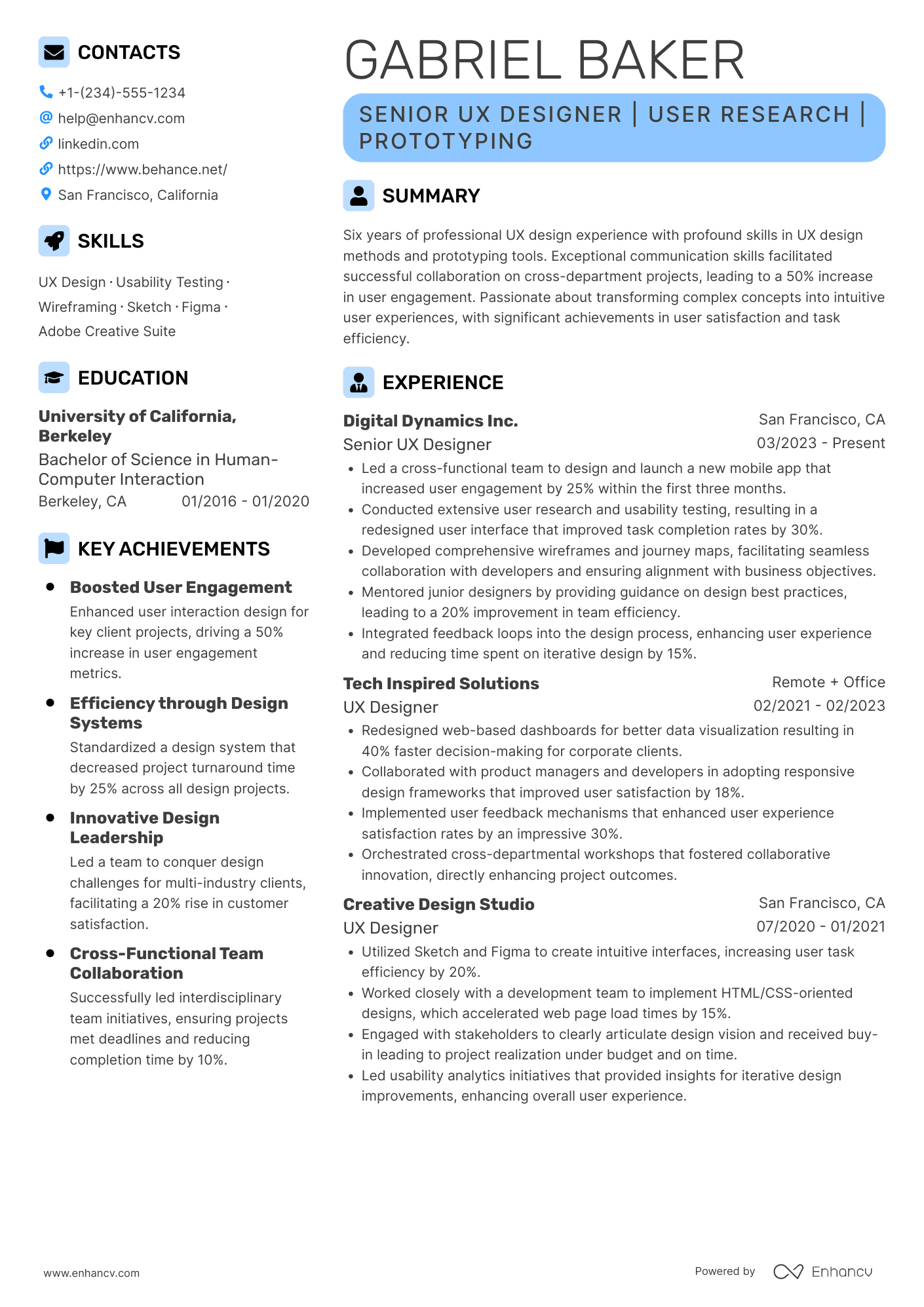 Senior UX Designer resume example