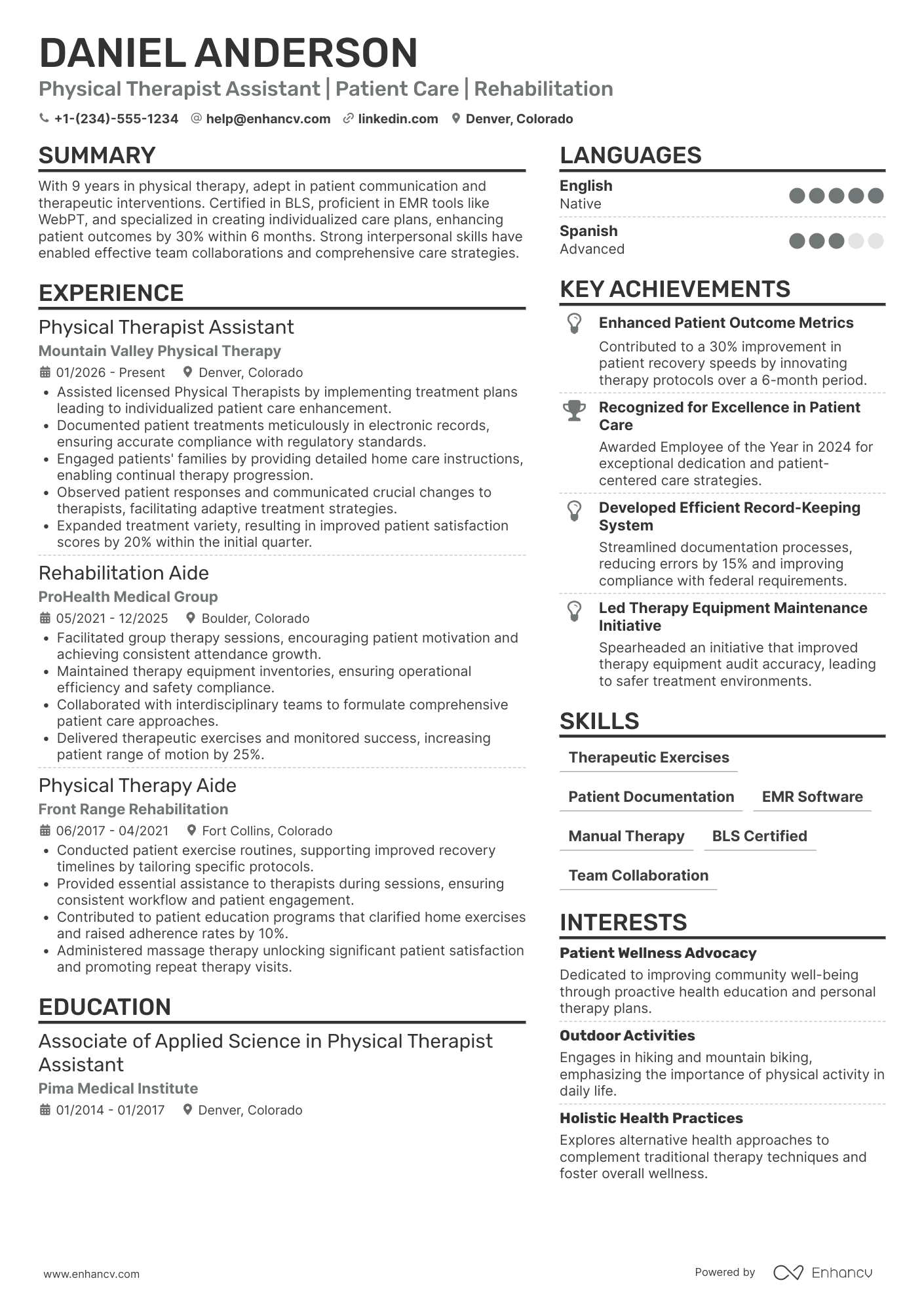 Physical Therapist Assistant resume example