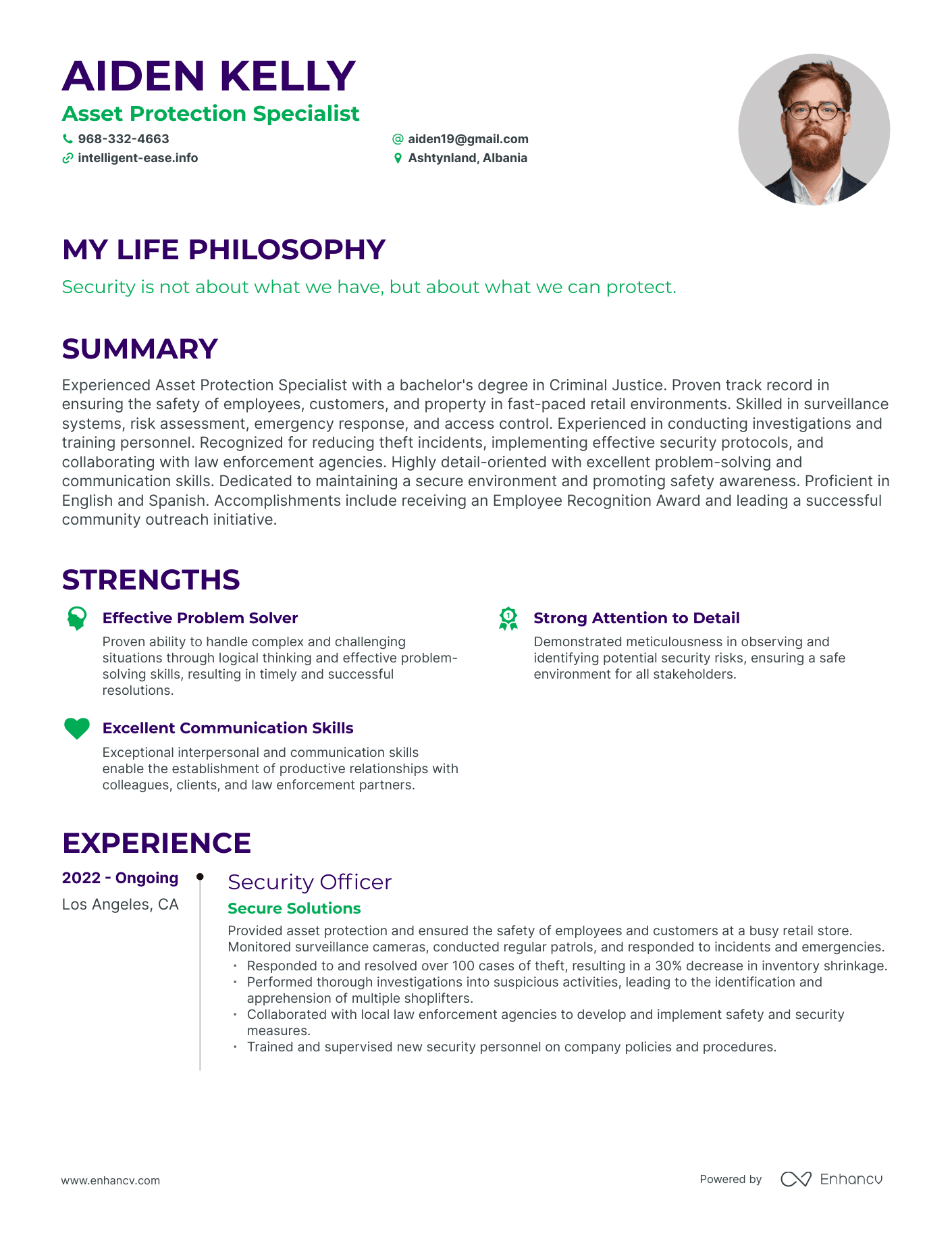 Creative Asset Protection Specialist Resume Example