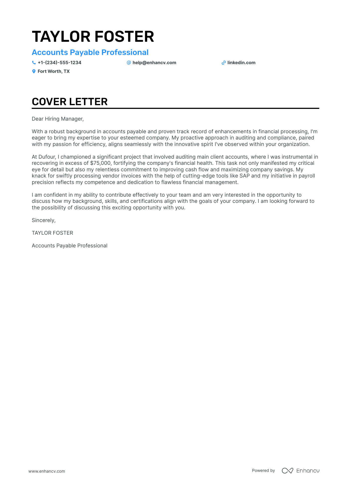 Accounts Payable cover letter