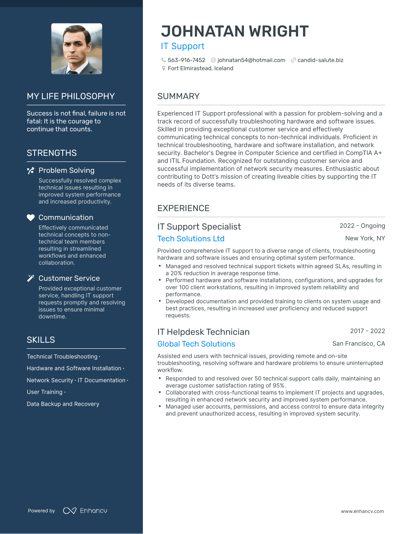 Creative IT Support Resume Example