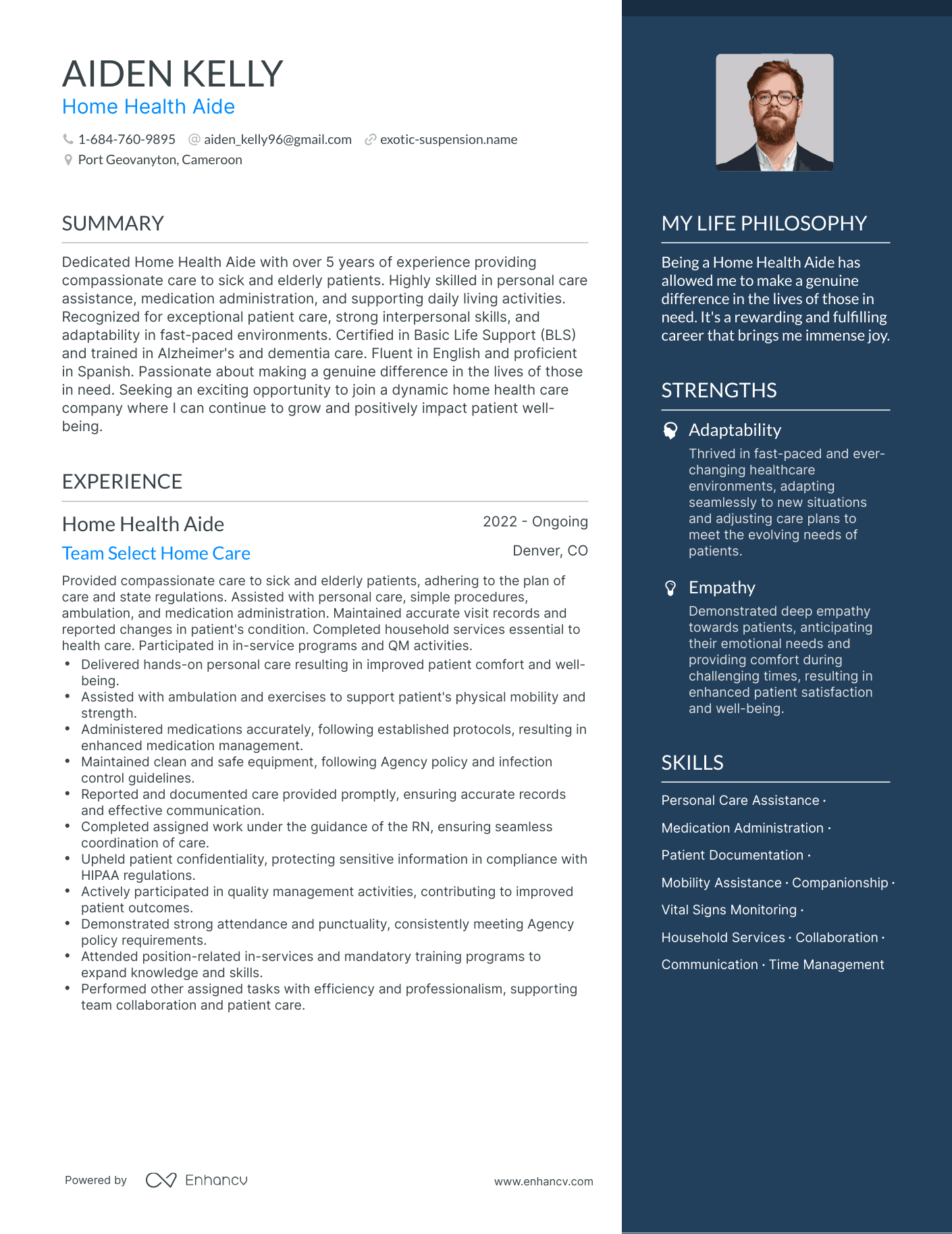 Modern Home Health Aide Resume Example