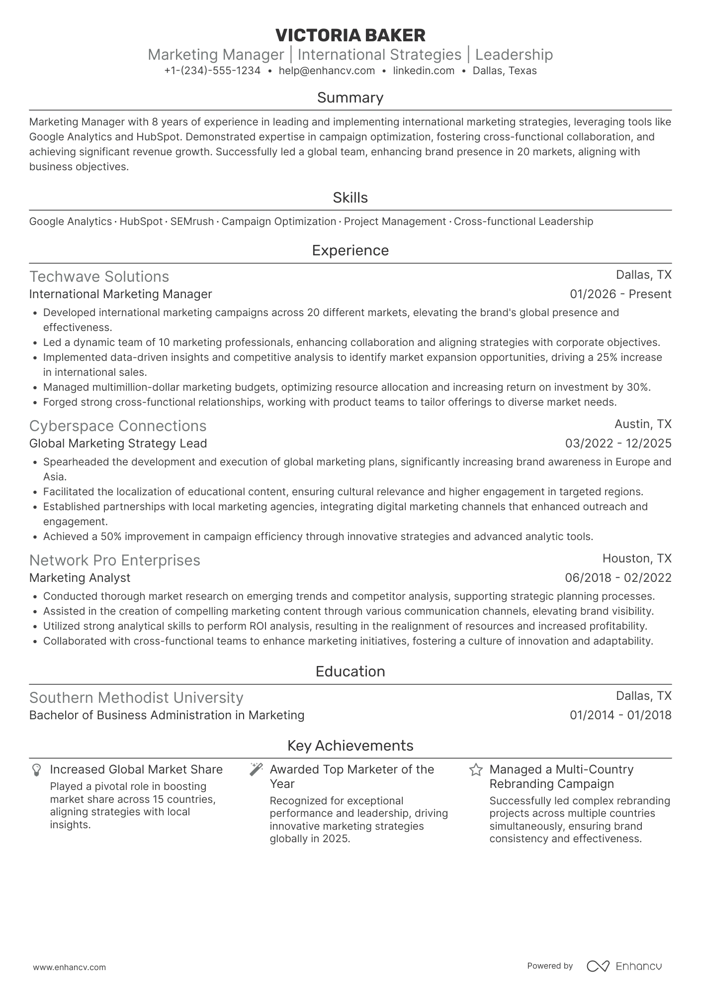 International Marketing Manager resume example