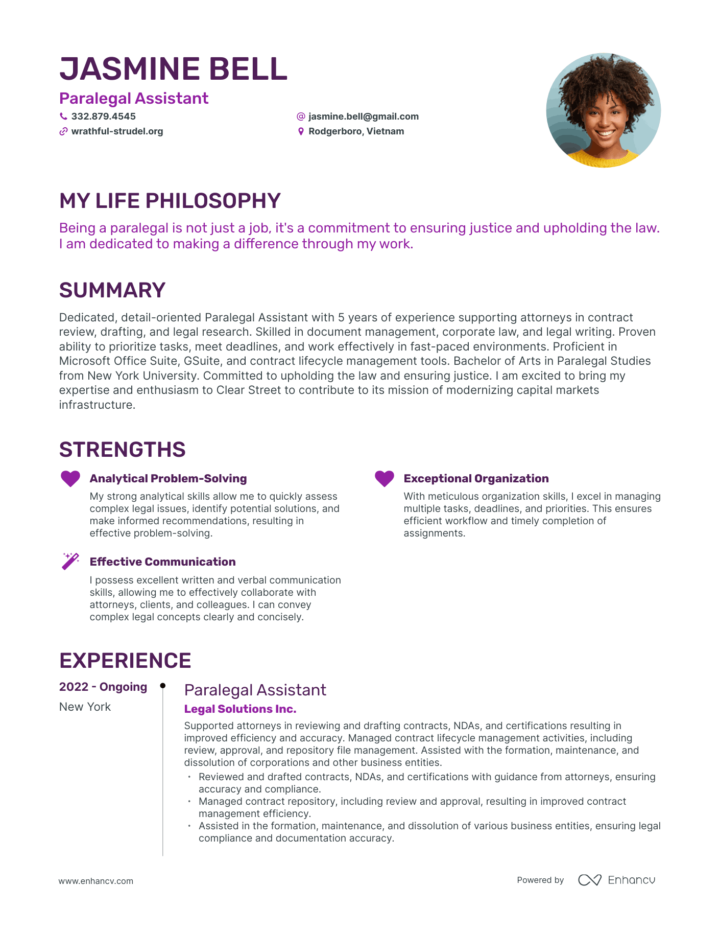 Creative Paralegal Assistant Resume Example