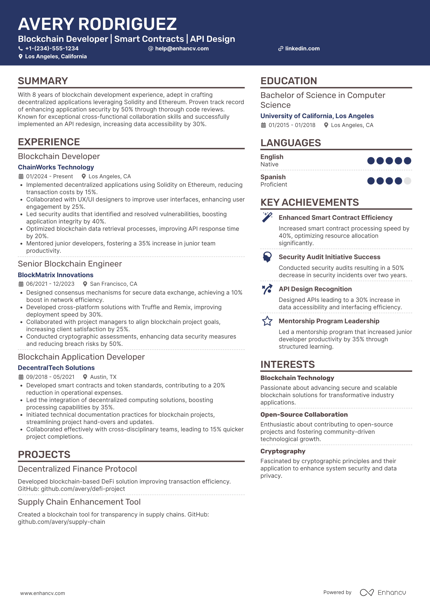 Blockchain Developer resume example
