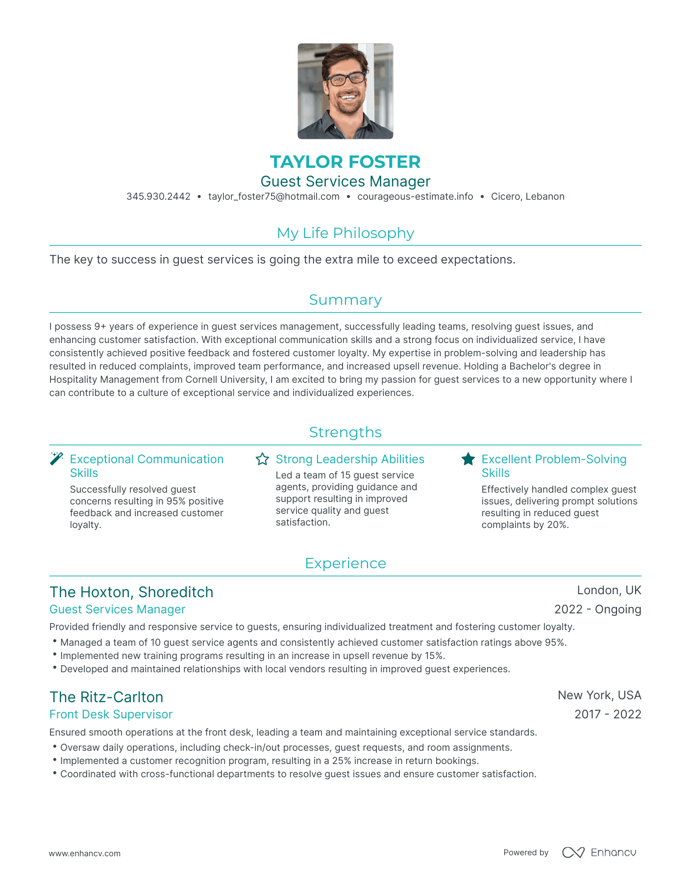 Modern Guest Services Manager Resume Example