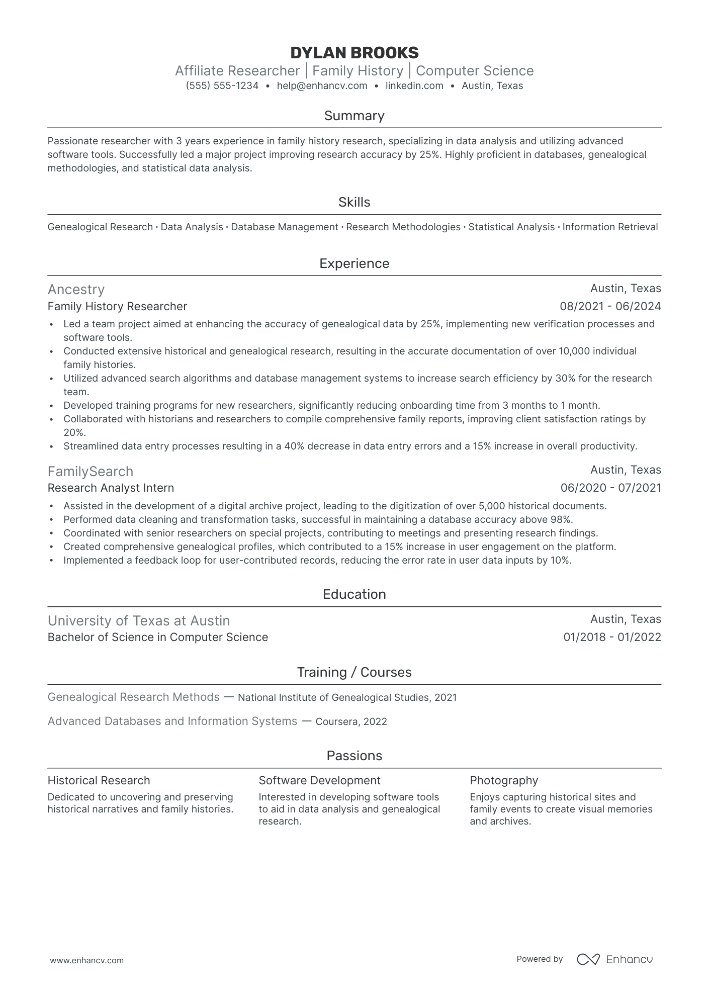 Computer Science Researcher resume example