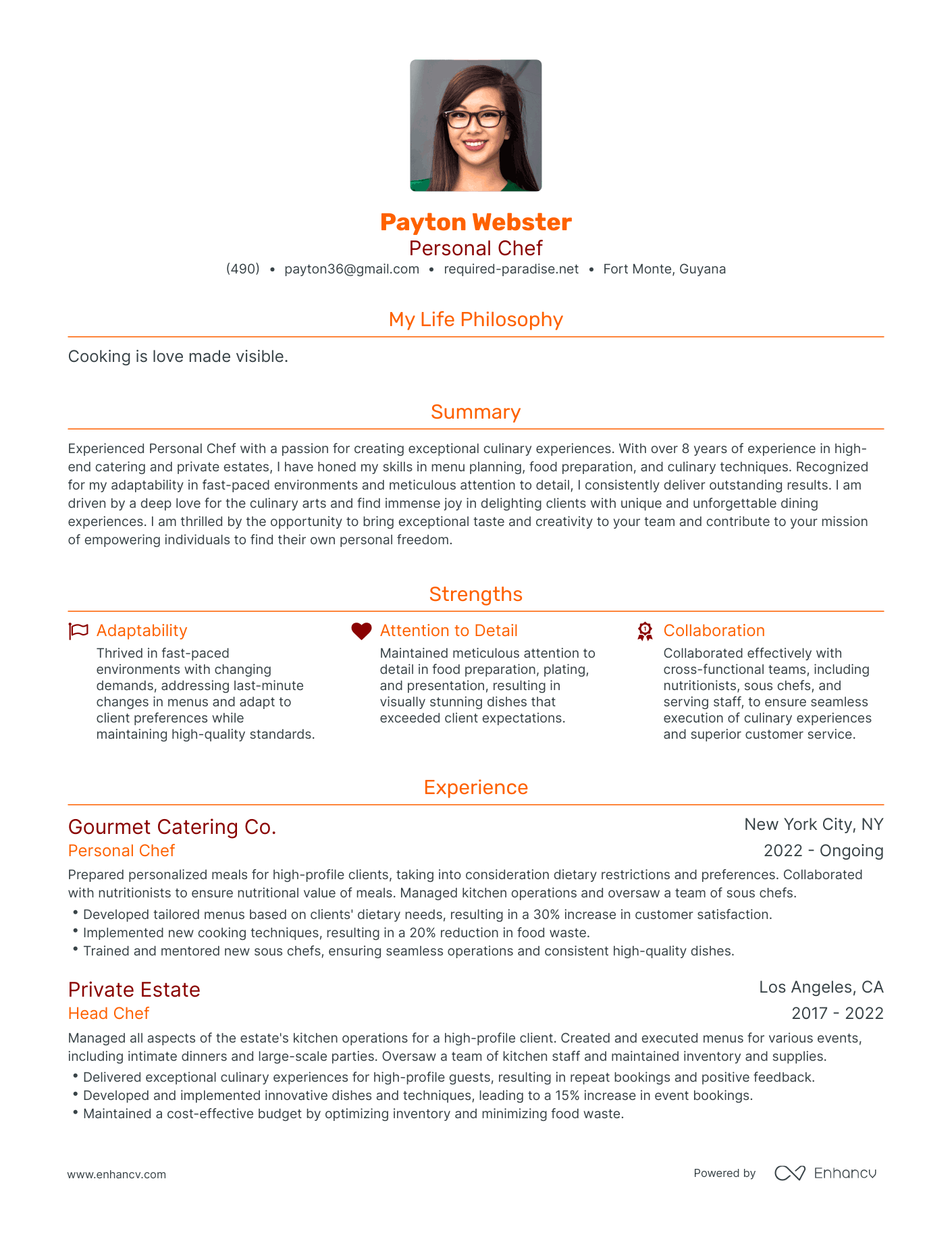 Modern Personal Chef Resume Example