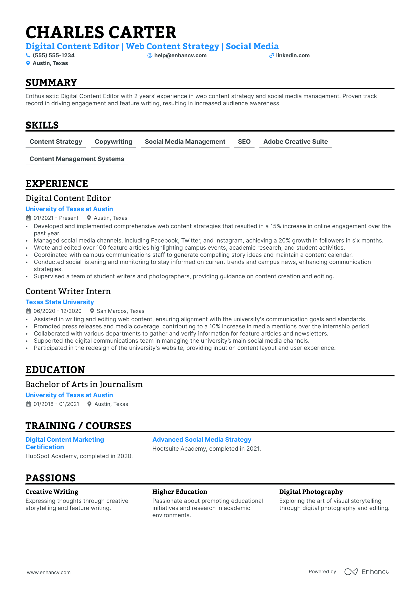 Digital Content Writer resume example