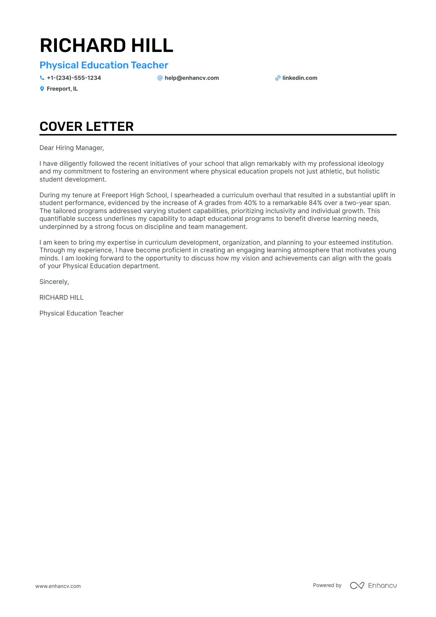 Physical Education Teacher cover letter