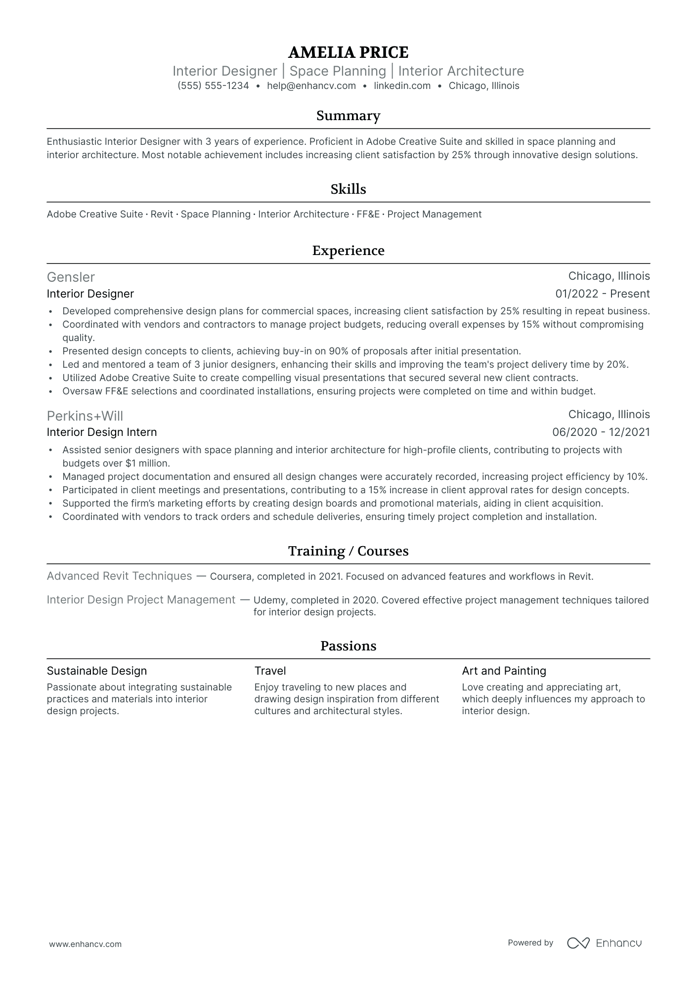 Freelance Interior Designer resume example