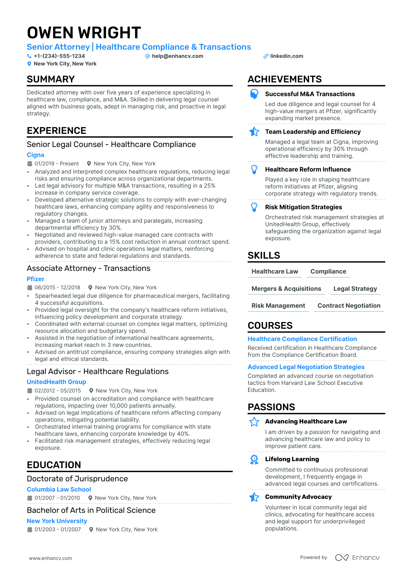 Counsel resume example