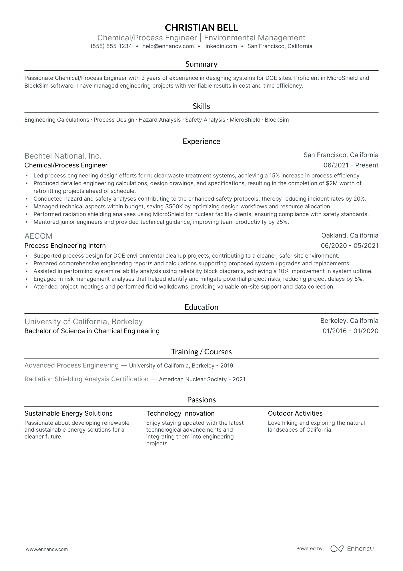 Lead Chemical Engineer resume example