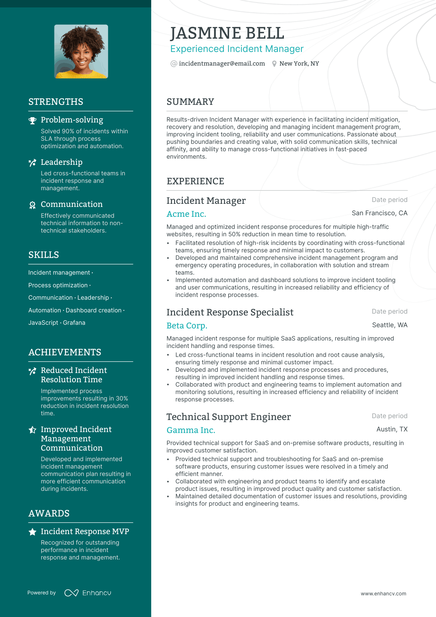 Incident Manager resume example
