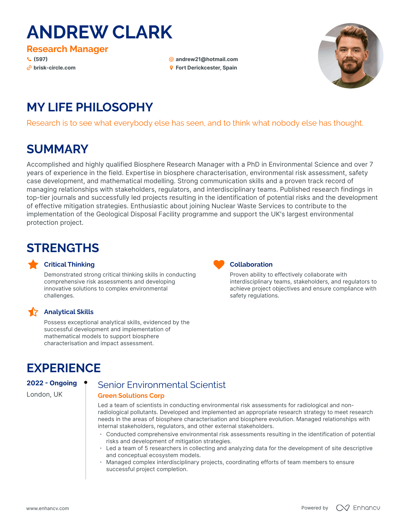 Creative Research Manager Resume Example