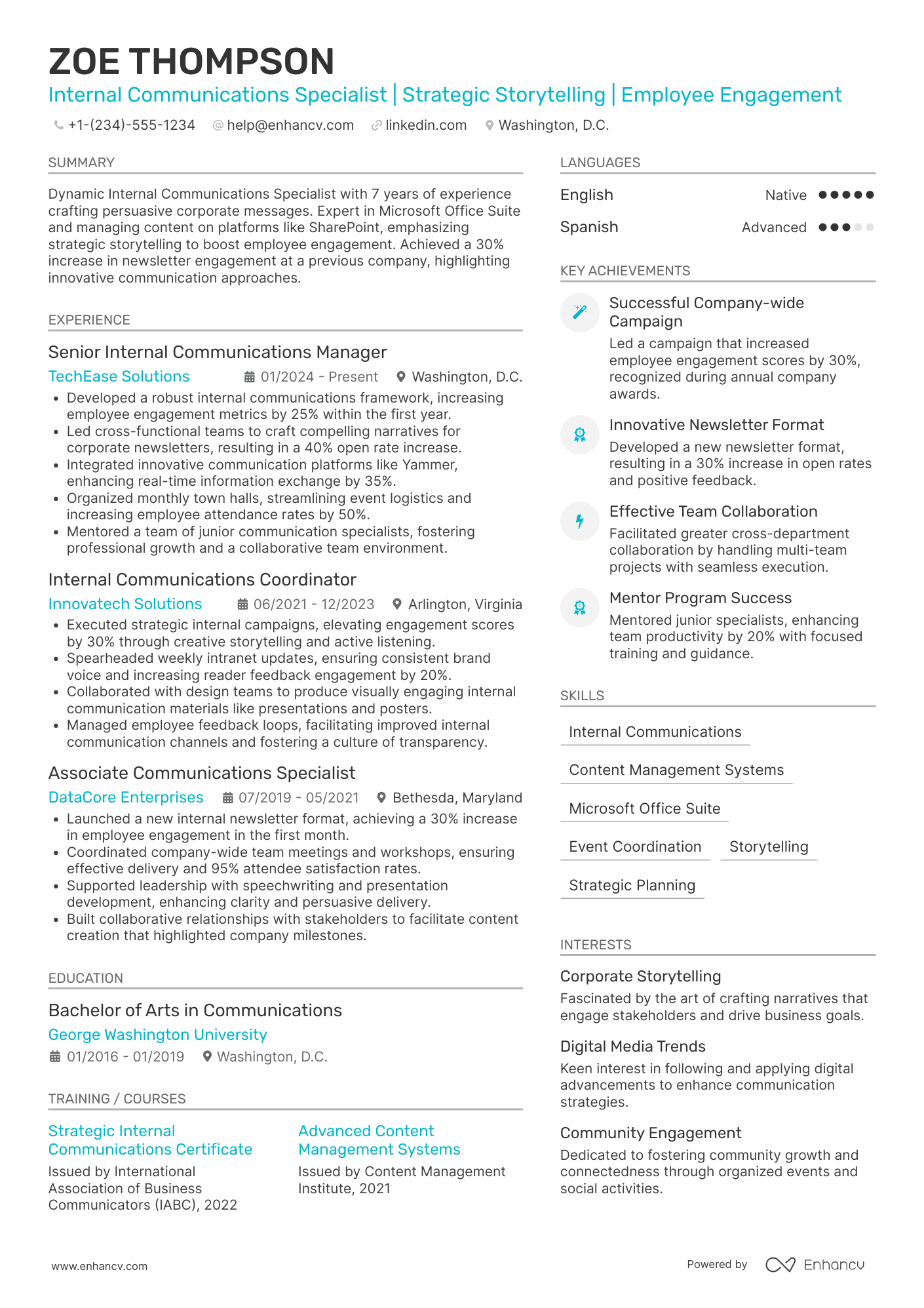 Internal Communications resume example
