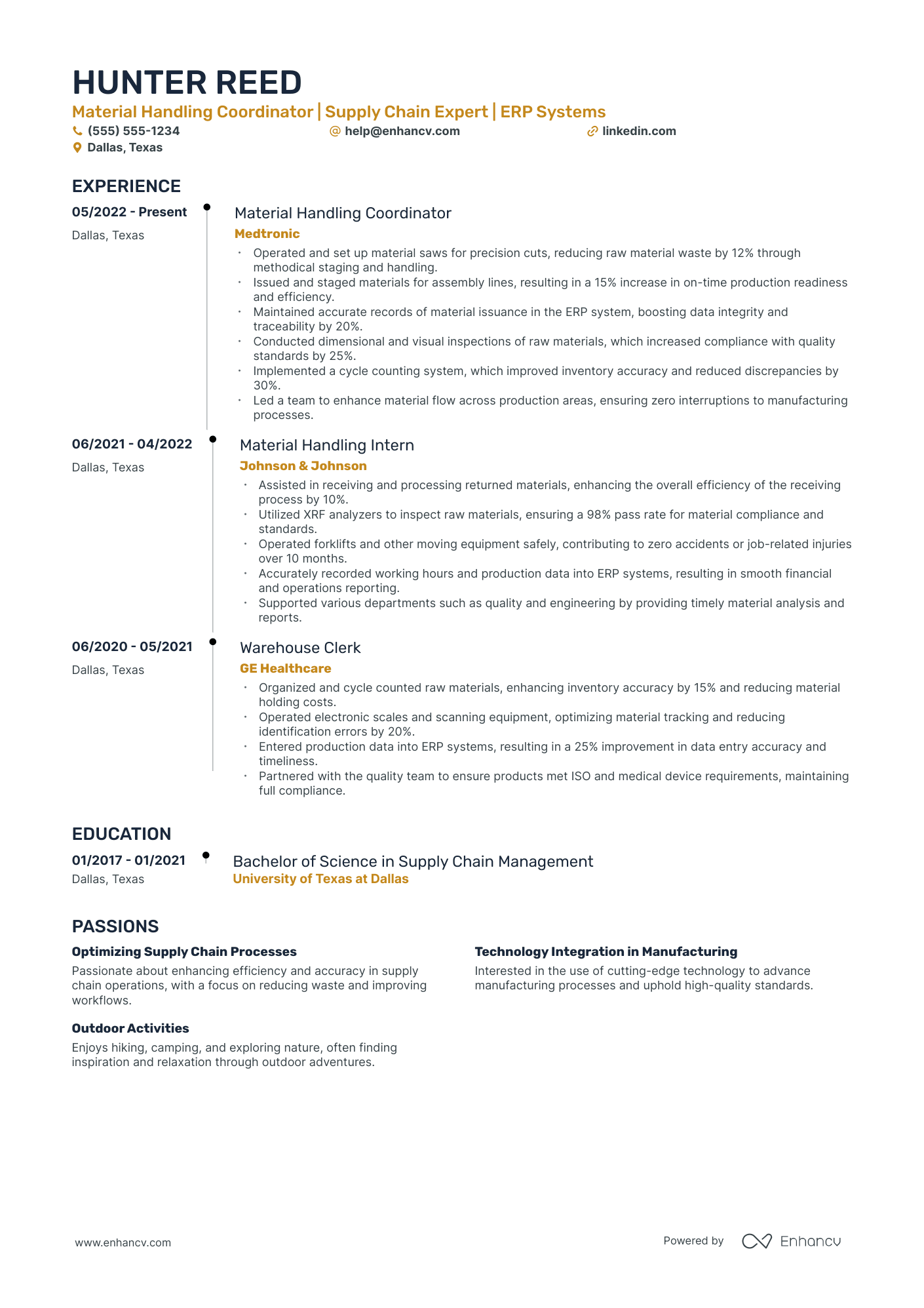 Material Handler Coordinator resume example