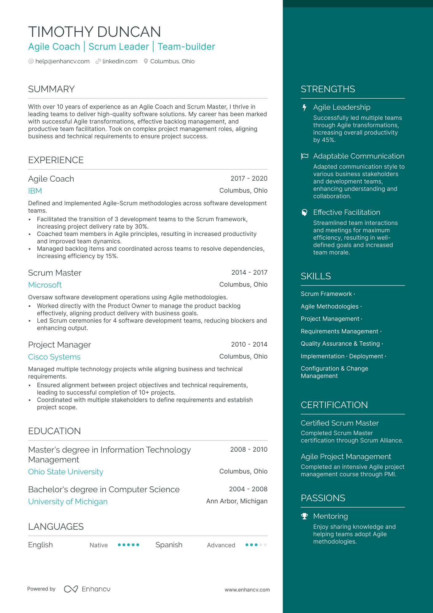 Agile Coach resume example
