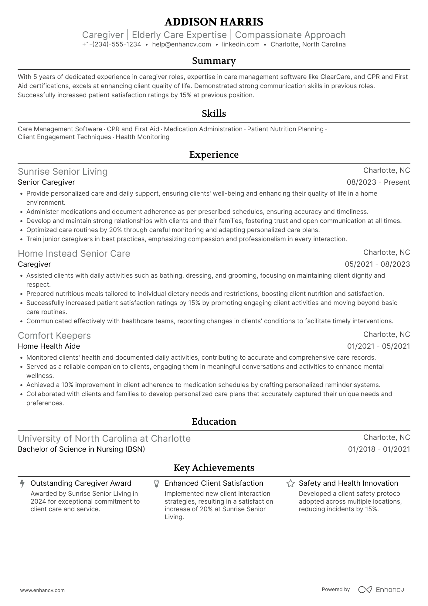 Caregiver resume example